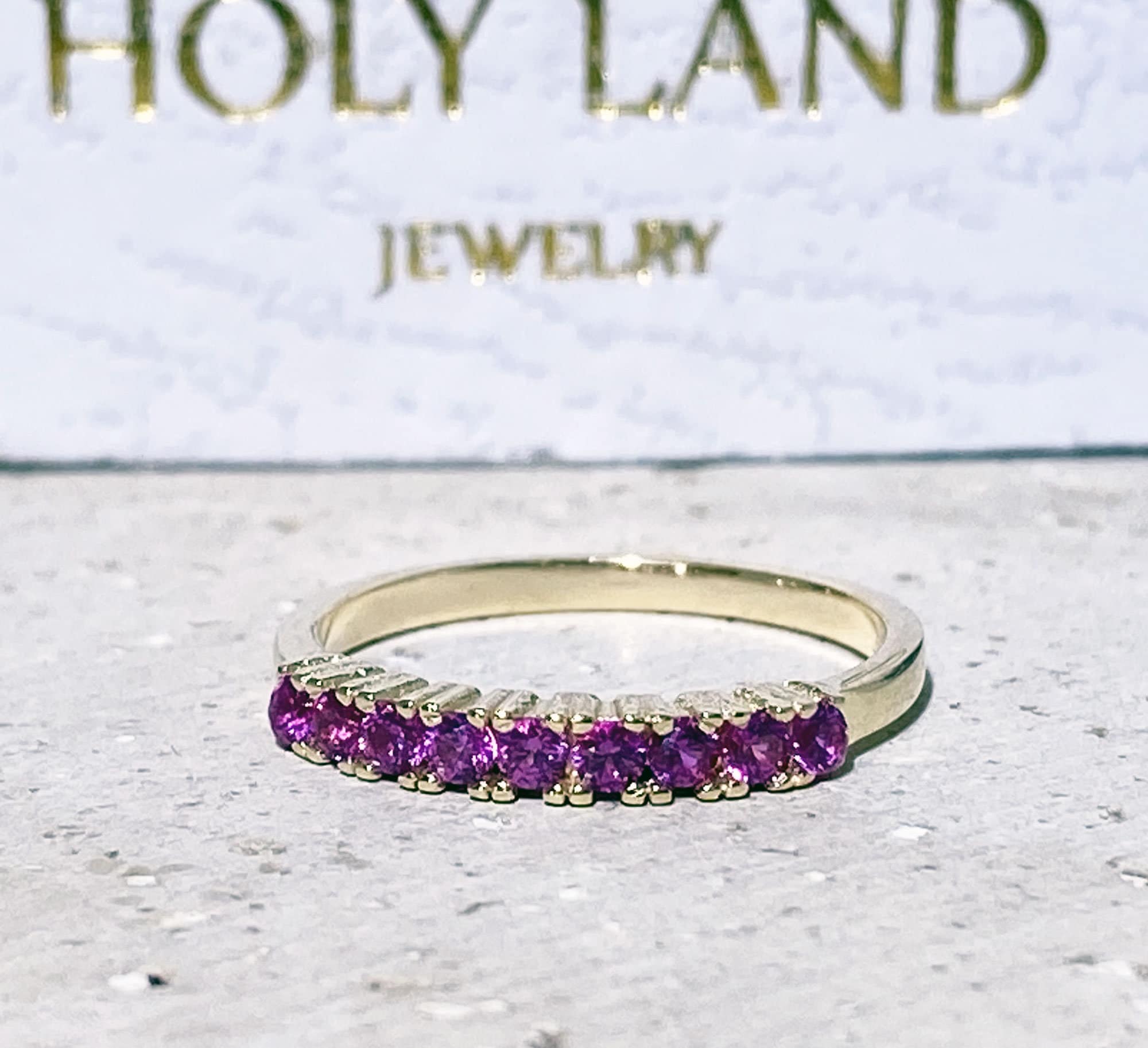 Ruby Ring - Gold Ring - Stack Ring - Half Eternity Ring - Fuchsia Ring - Tiny Ring - July Birthstone - H.L.Jewelry