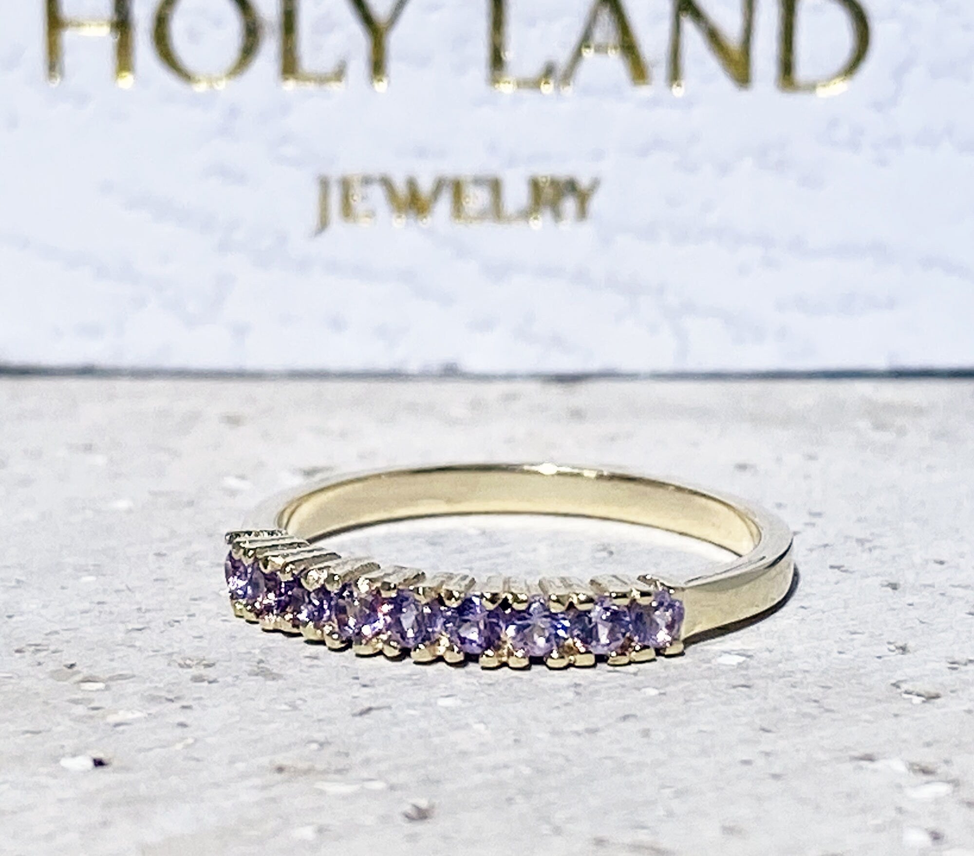 Alexandrite Ring - June Birthstone - Stacking Ring with Nine Round Alexandrite Stones - H.L.Jewelry