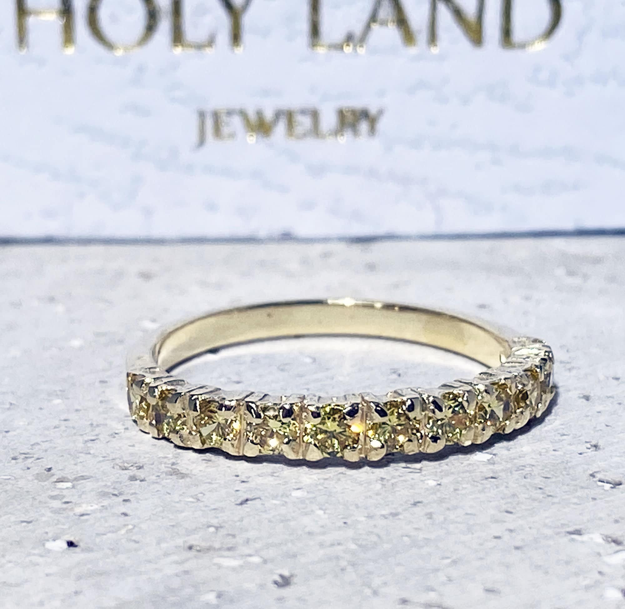 Yellow Citrine Ring - November Birthstone - Eleven Yellow Citrine Gemstones Stacking Half Eternity Ring - H.L.Jewelry