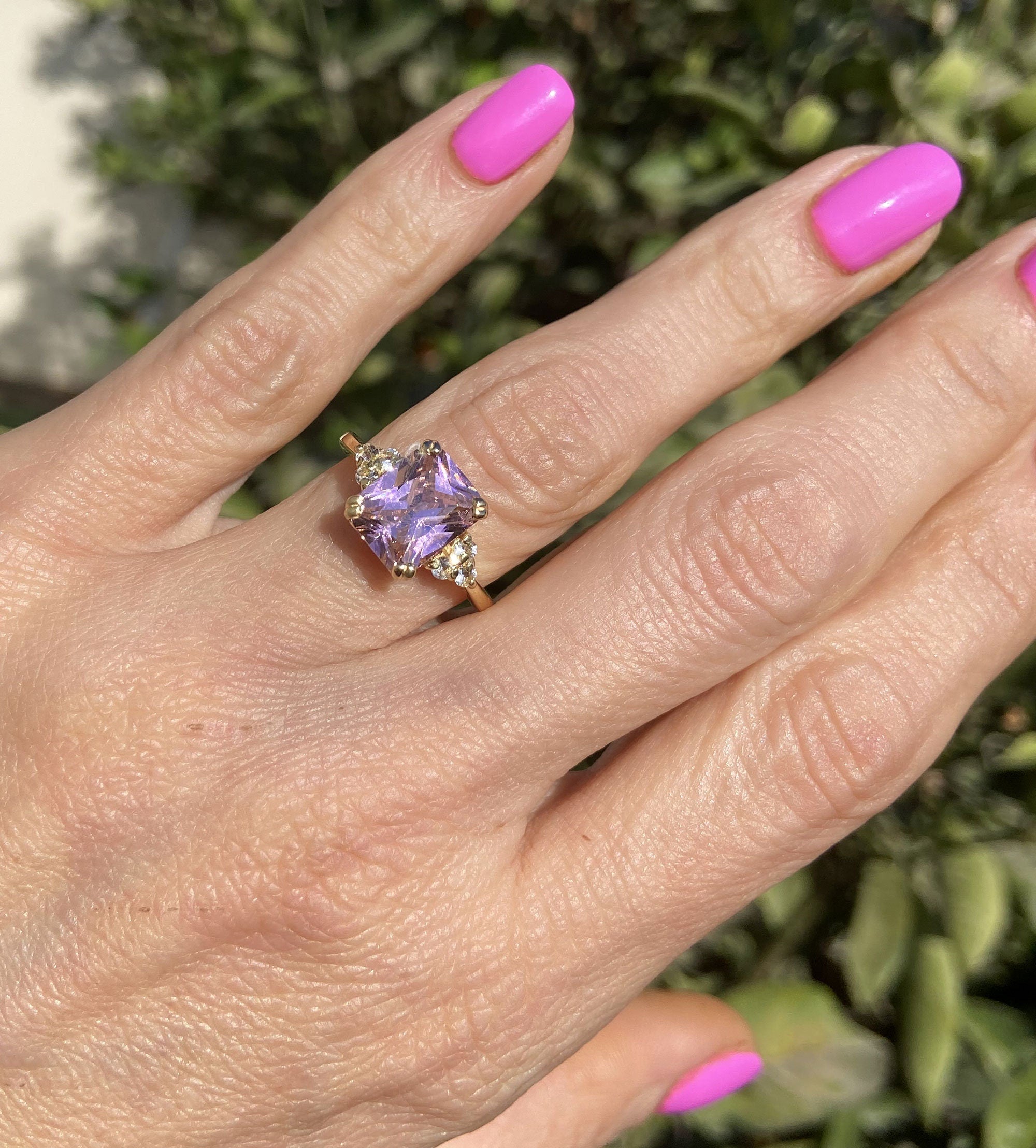 Rose Quartz Ring - October Birthstone - Statement Ring - Gold Ring - Engagement Ring - Rectangle Ring - Cocktail Ring - H.L.Jewelry