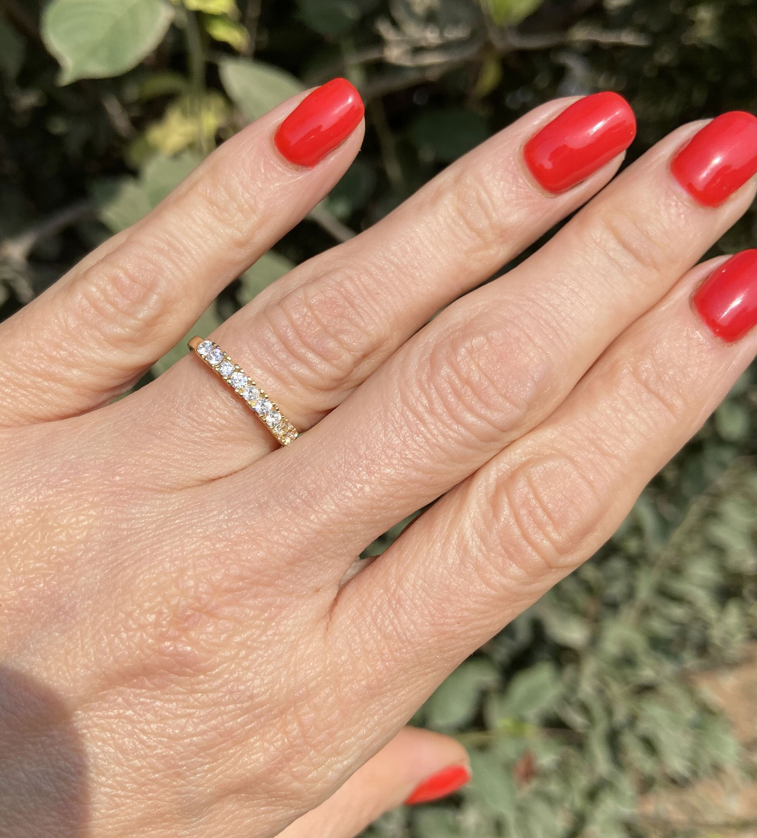 Clear Quartz Ring - April Birthstone - Stacking Ring with Nine Round Clear Quartz Stones - H.L.Jewelry