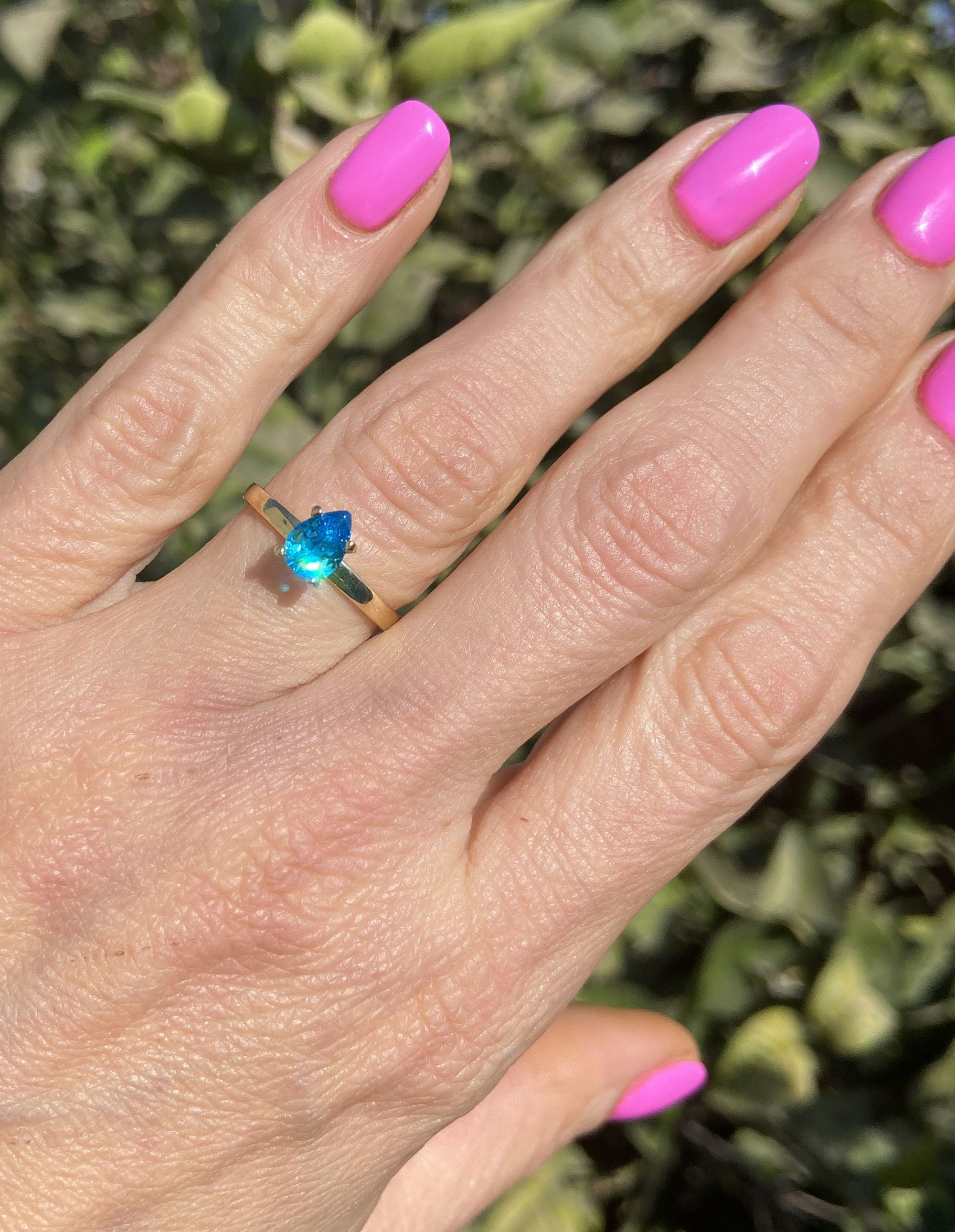 Blue Topaz Ring - December Birthstone - Solitaire Ring with Pear-Shaped Blue Topaz Gemstone - H.L.Jewelry