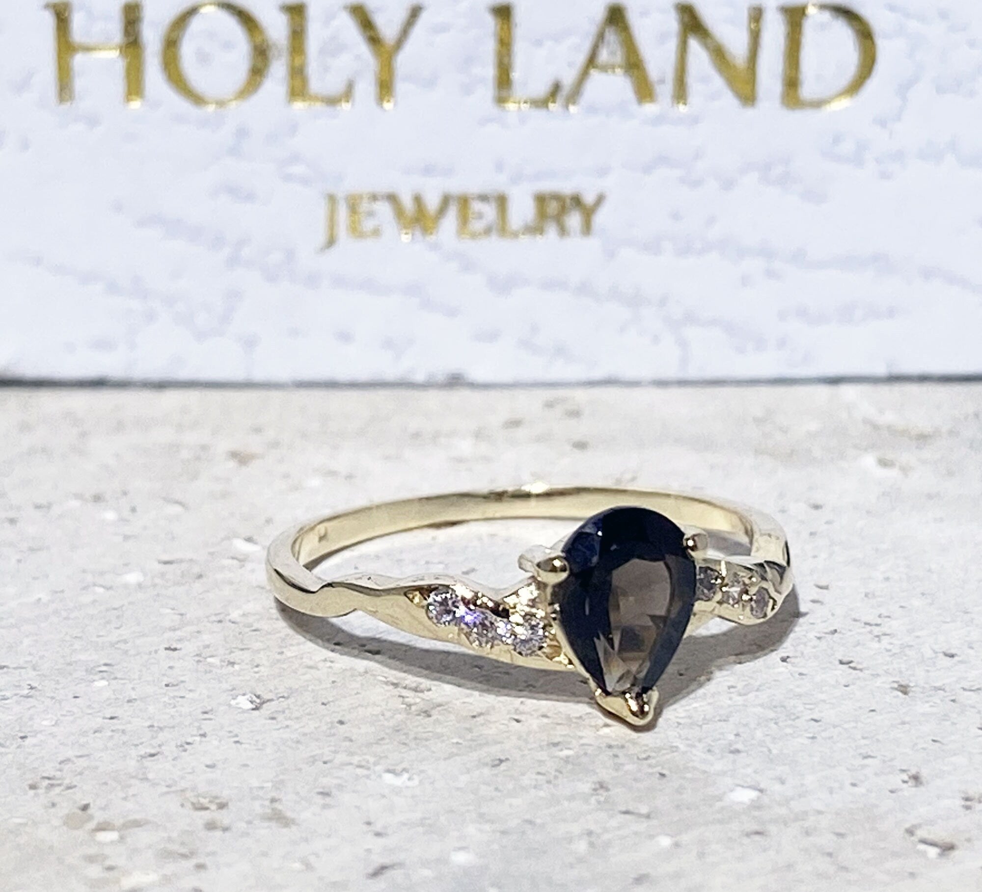 Smoky Quartz Ring - Genuine Gemstone Ring - Delicate Ring - Teardrop Ring - Smoky Topaz - Simple Jewelry - H.L.Jewelry