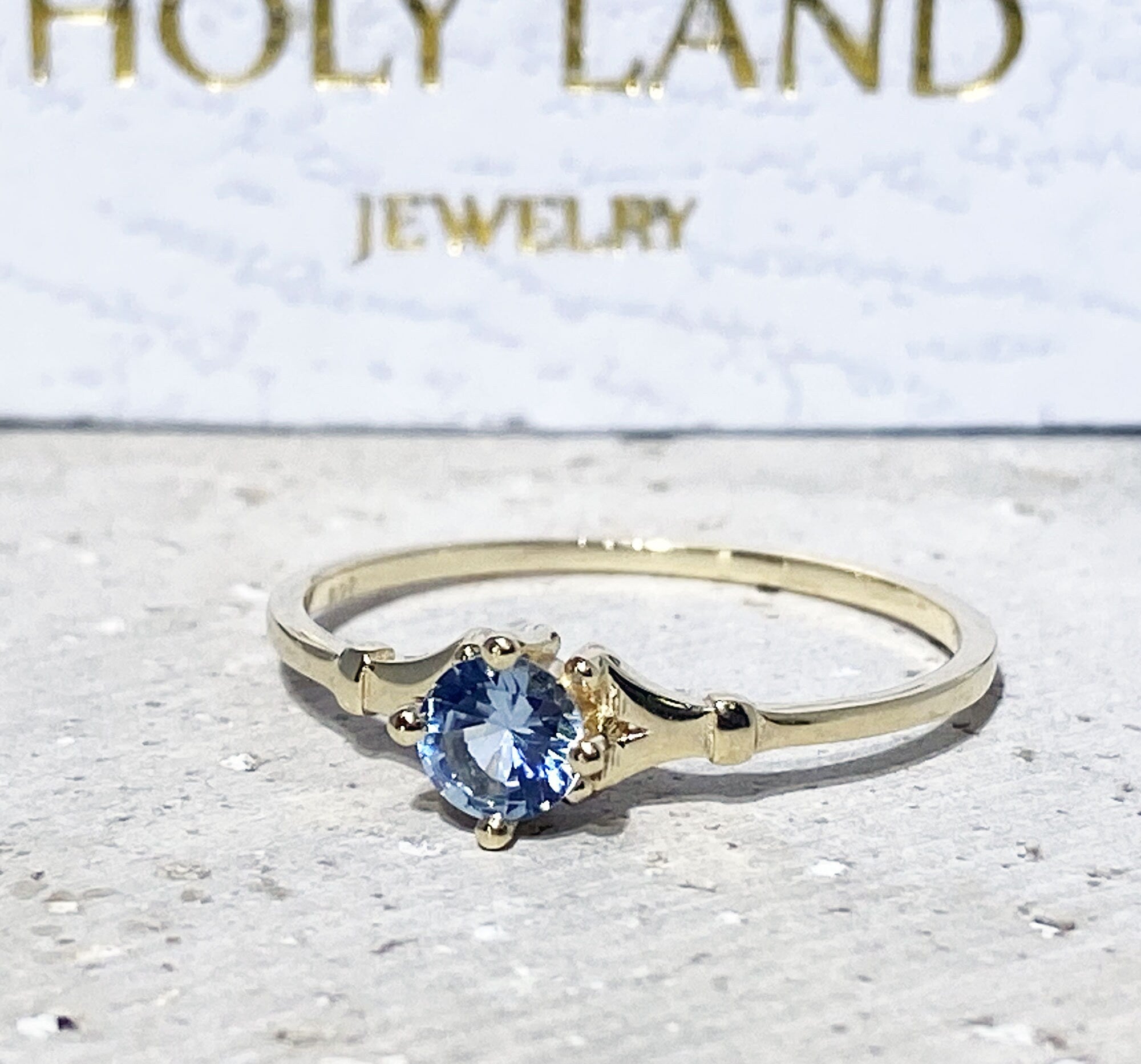 Aquamarine Ring - March Birthstone - Simple Delicate Ring with Round Aquamarine Gemstone - H.L.Jewelry