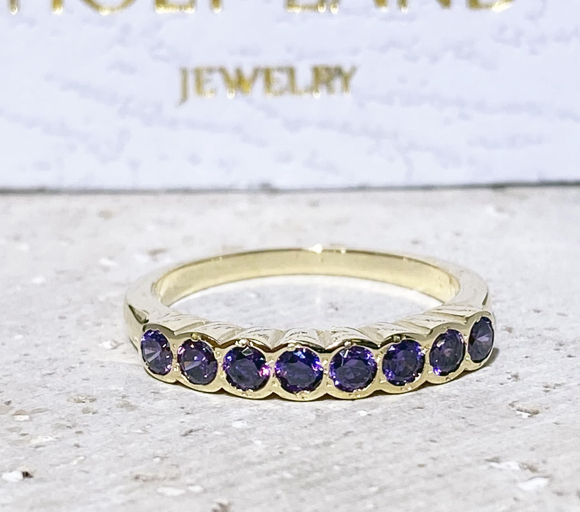 Amethyst Ring - February Birthstone - Stacking Ring with 8 Purple Amethyst Stones - H.L.Jewelry