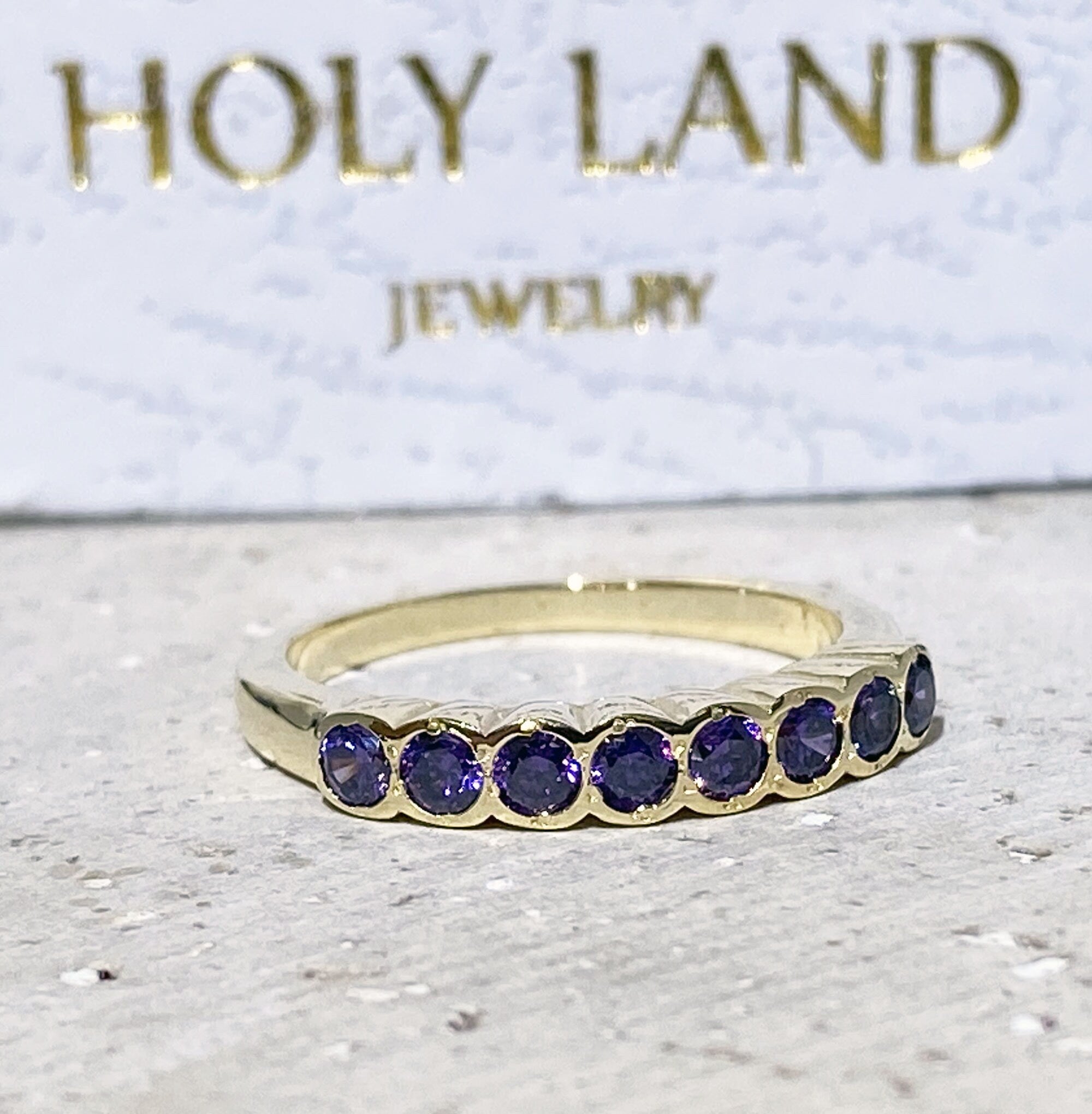 Amethyst Ring - February Birthstone - Stacking Ring with 8 Purple Amethyst Stones - H.L.Jewelry