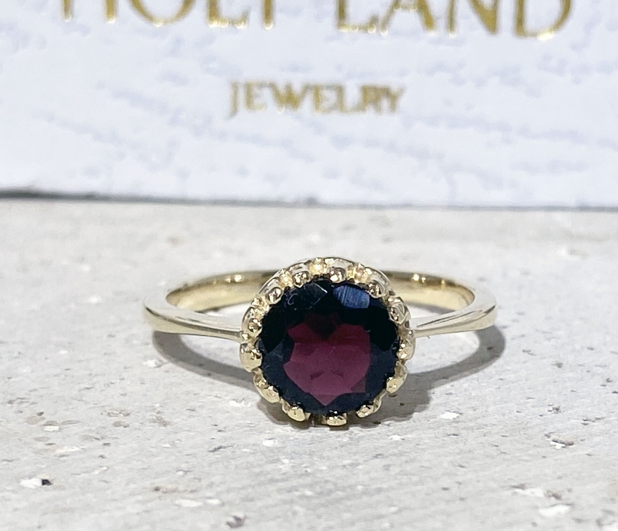 Red Garnet Ring - January Birthstone - Red Garnet Gemstone Round Crown Ring - H.L.Jewelry