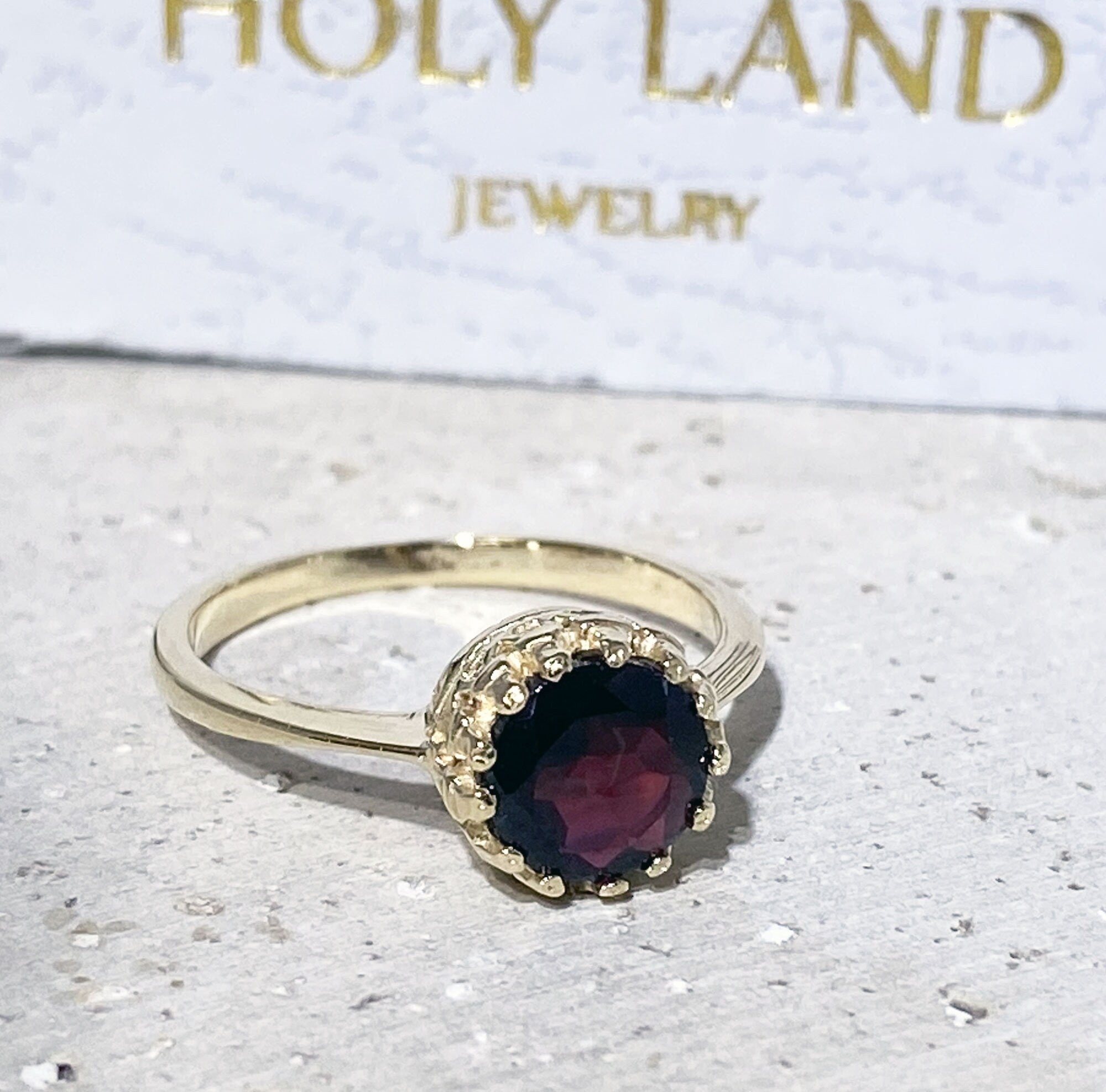 Red Garnet Ring - January Birthstone - Red Garnet Gemstone Round Crown Ring - H.L.Jewelry