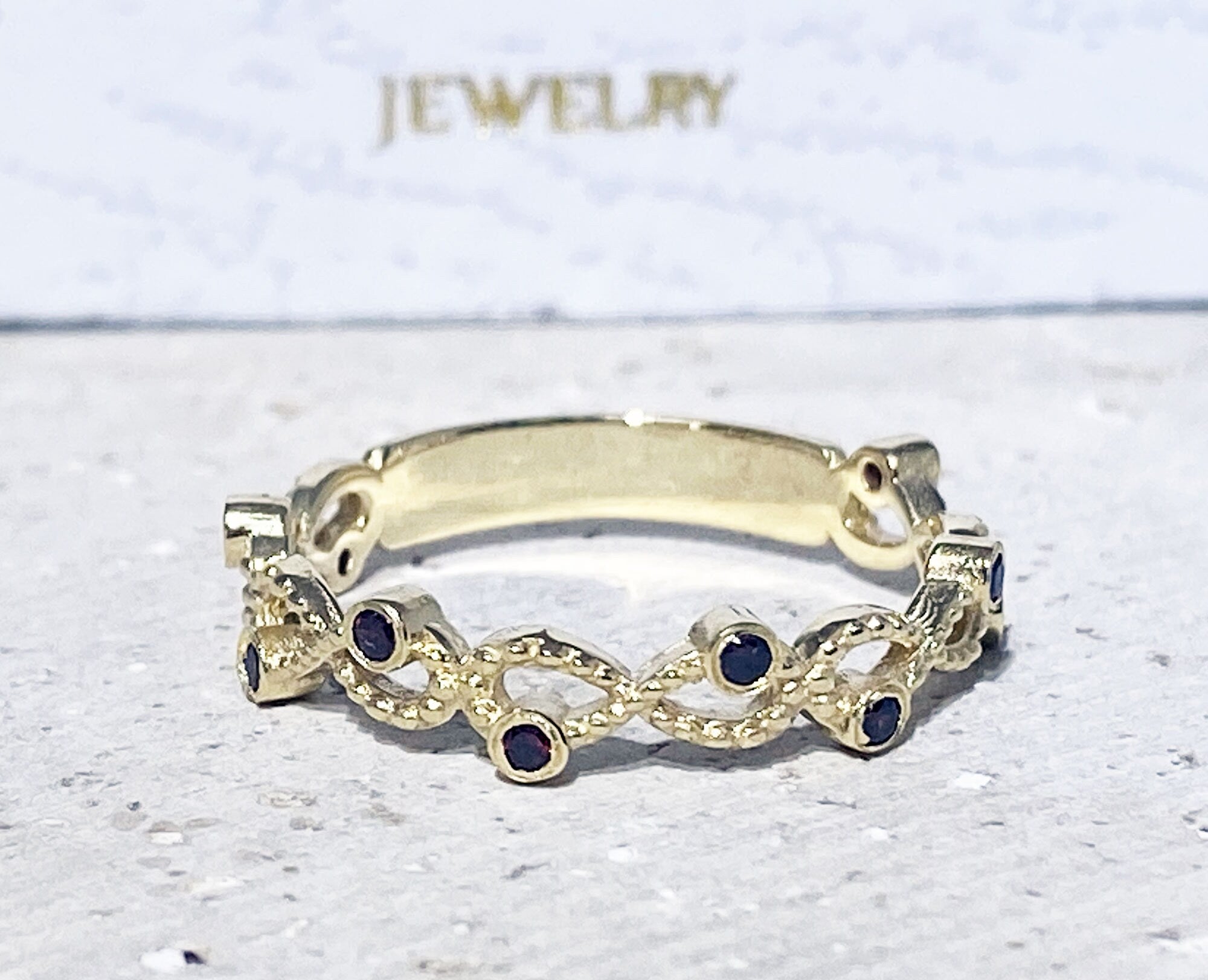 Red Garnet Ring - January Birthstone - Infinity Ring - Stacking Ring - Gold Ring - Simple Jewelry - H.L.Jewelry