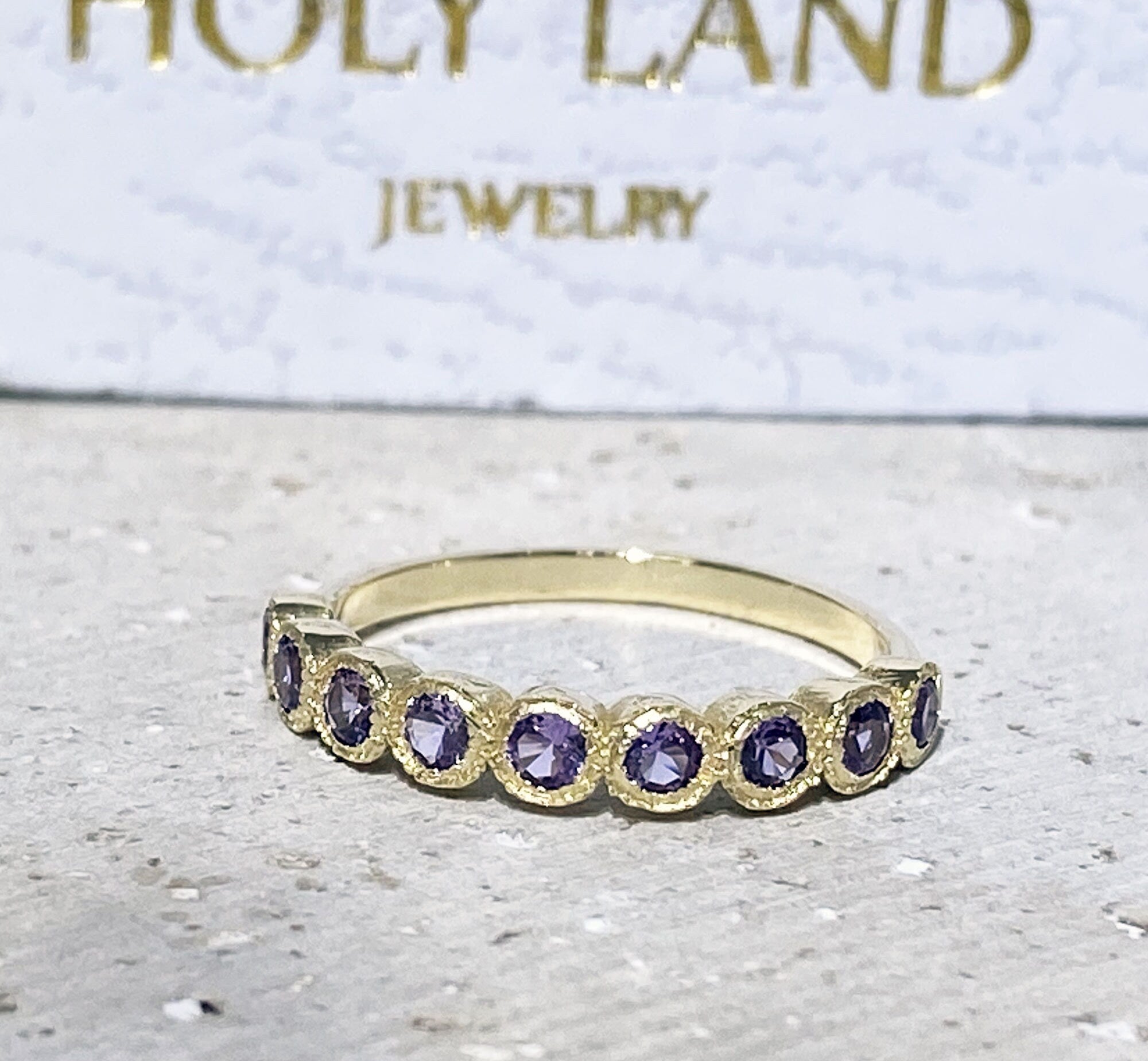 Alexandrite Ring - June Birthstone - Stacking Ring with Nine Round Alexandrite Stones - H.L.Jewelry