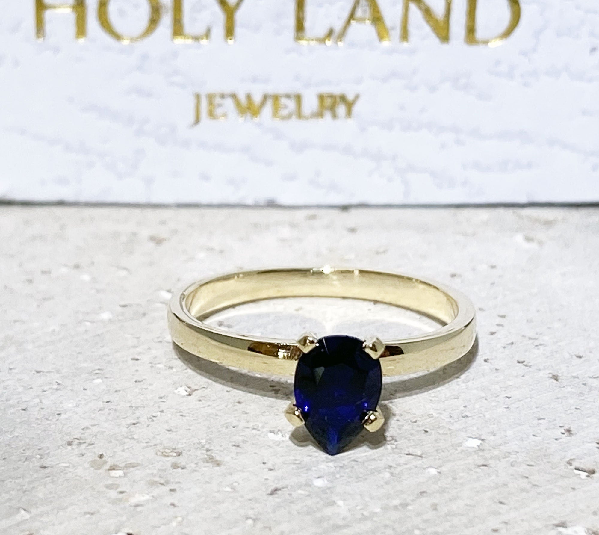 Blue Sapphire Ring - September Birthstone - Solitaire Ring with Pear-Shaped Blue Sapphire Gemstone - H.L.Jewelry