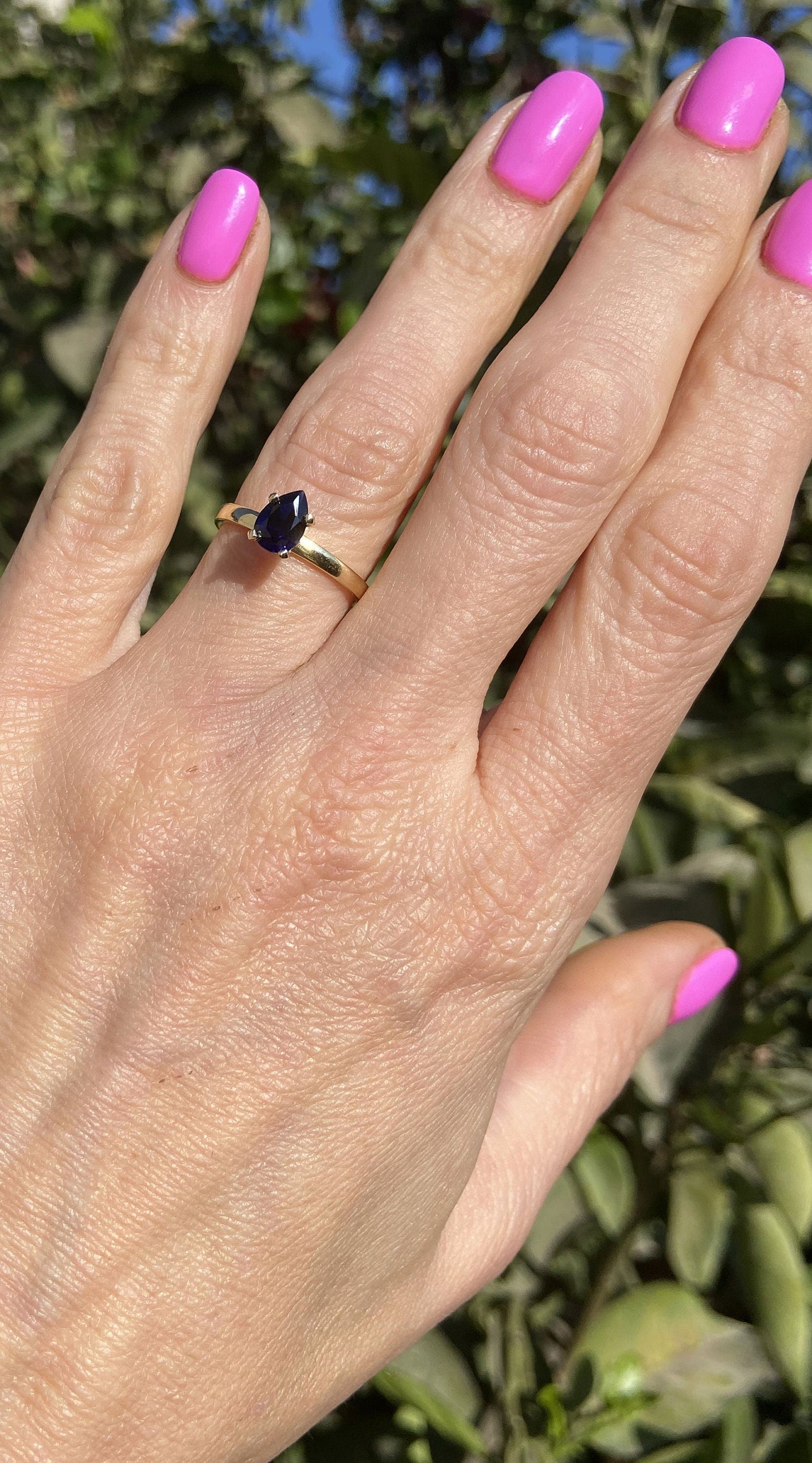 Blue Sapphire Ring - September Birthstone - Solitaire Ring with Pear-Shaped Blue Sapphire Gemstone - H.L.Jewelry