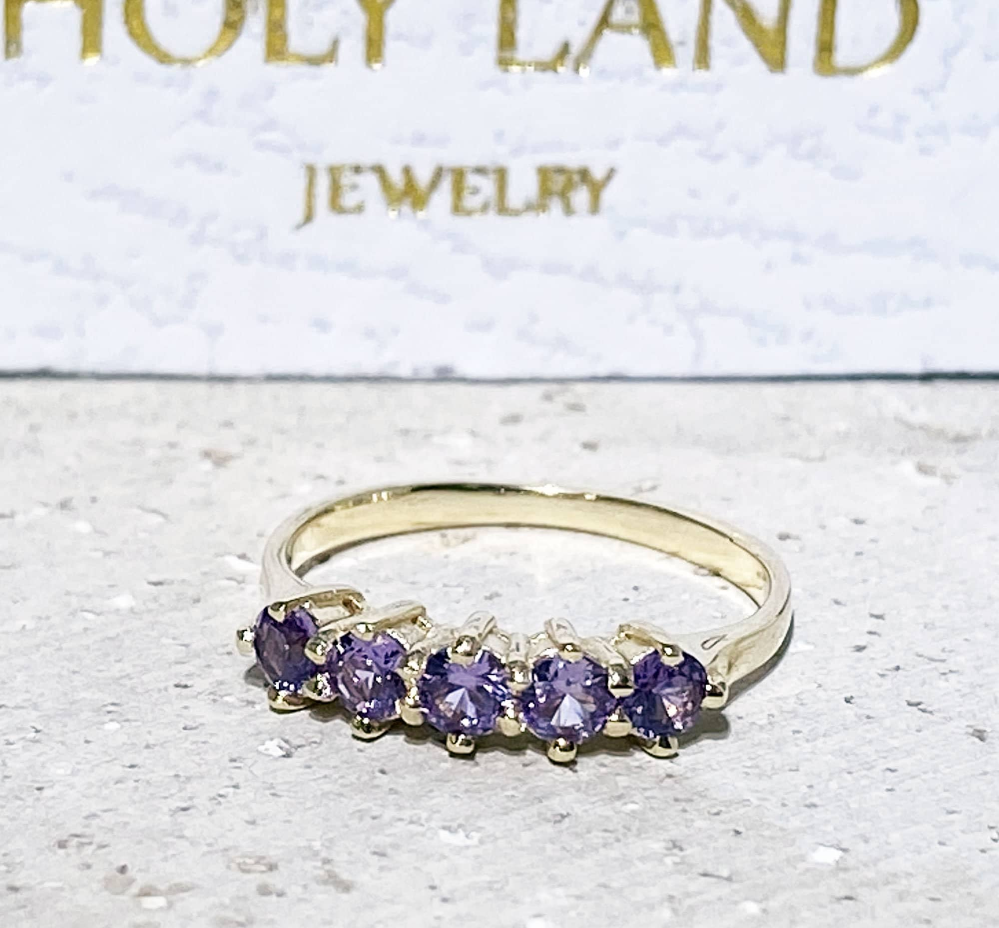 Alexandrite Ring - June Birthstone - Stacking Ring with Five Round Alexandrite Stones - H.L.Jewelry