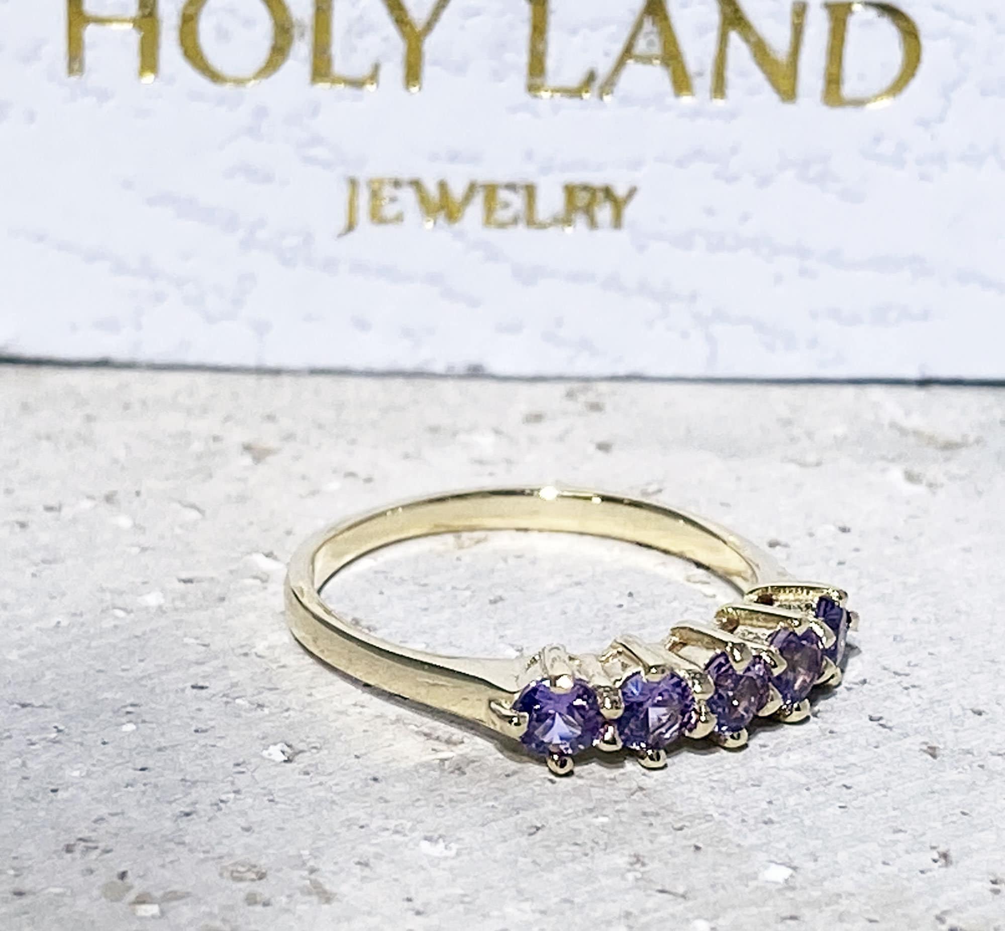 Alexandrite Ring - June Birthstone - Stacking Ring with Five Round Alexandrite Stones - H.L.Jewelry