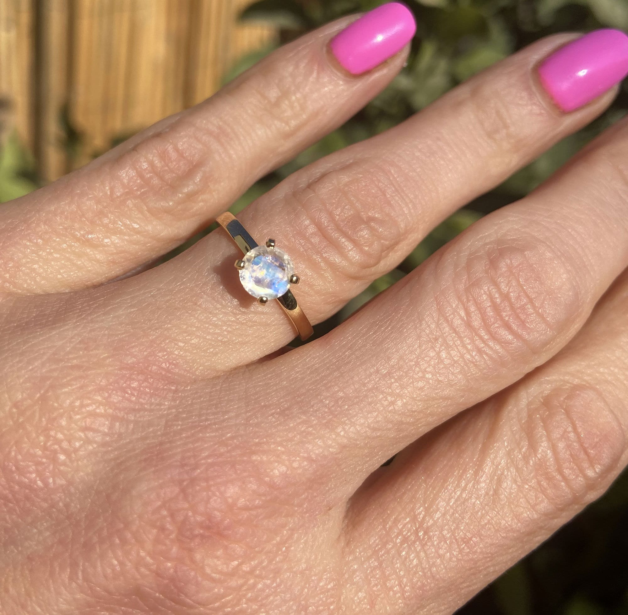 Rainbow Moonstone Ring - Genuine Gemstone - Simple Ring - Gold Ring - Solitaire Ring - June Birthstone - Stack Ring - H.L.Jewelry