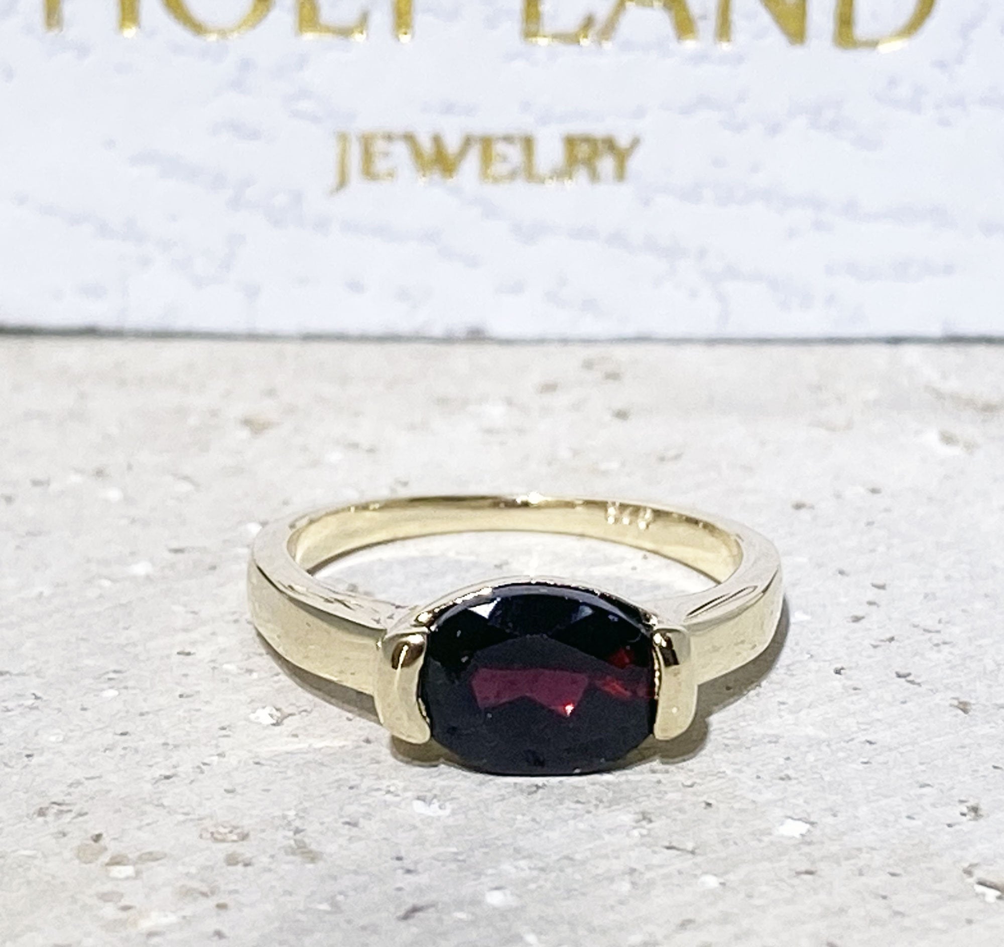 Red Garnet Ring - January Birthstone - Simple Ring with Oval Red Garnet Gemstone - H.L.Jewelry