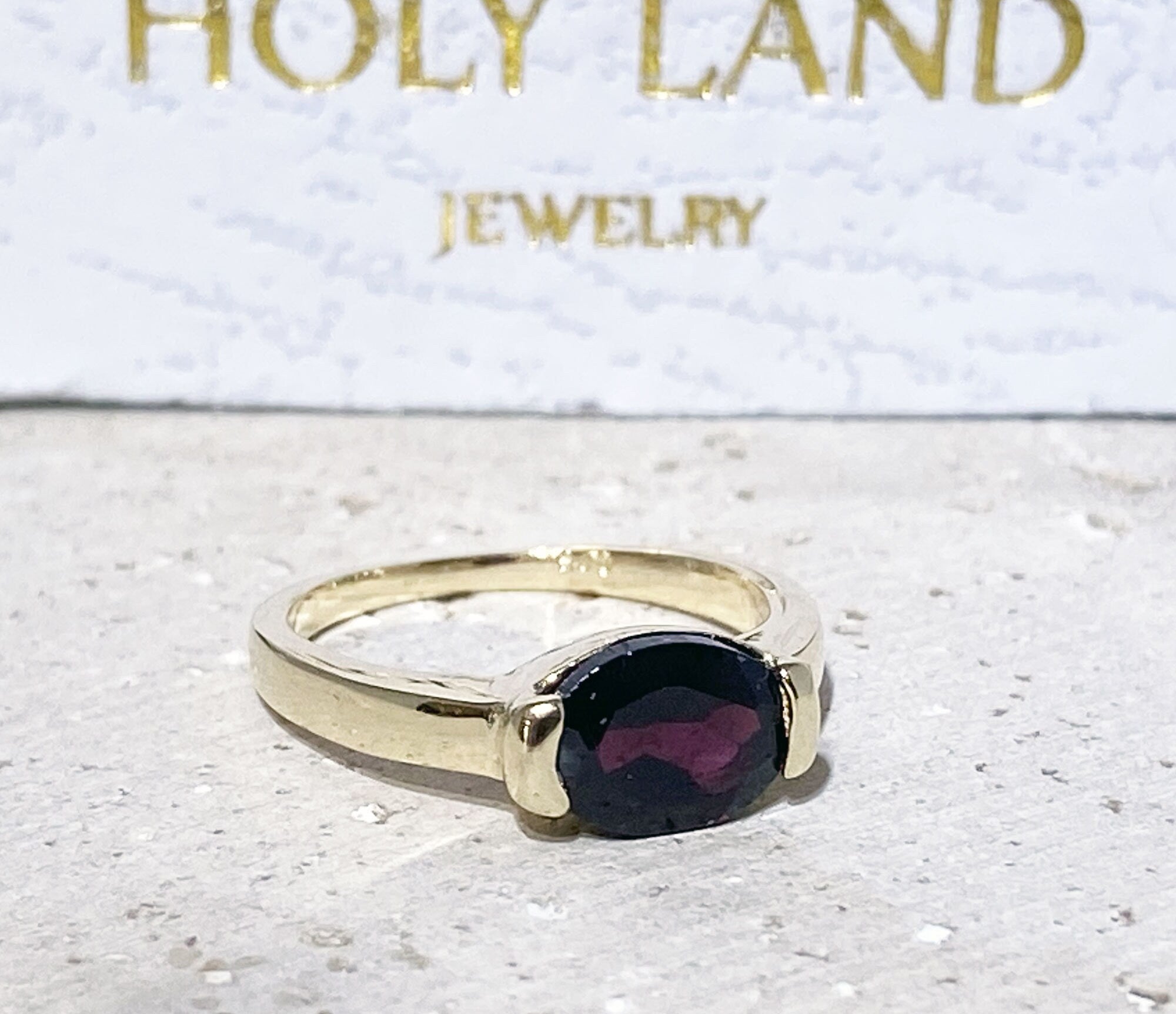 Red Garnet Ring - January Birthstone - Simple Ring with Oval Red Garnet Gemstone - H.L.Jewelry