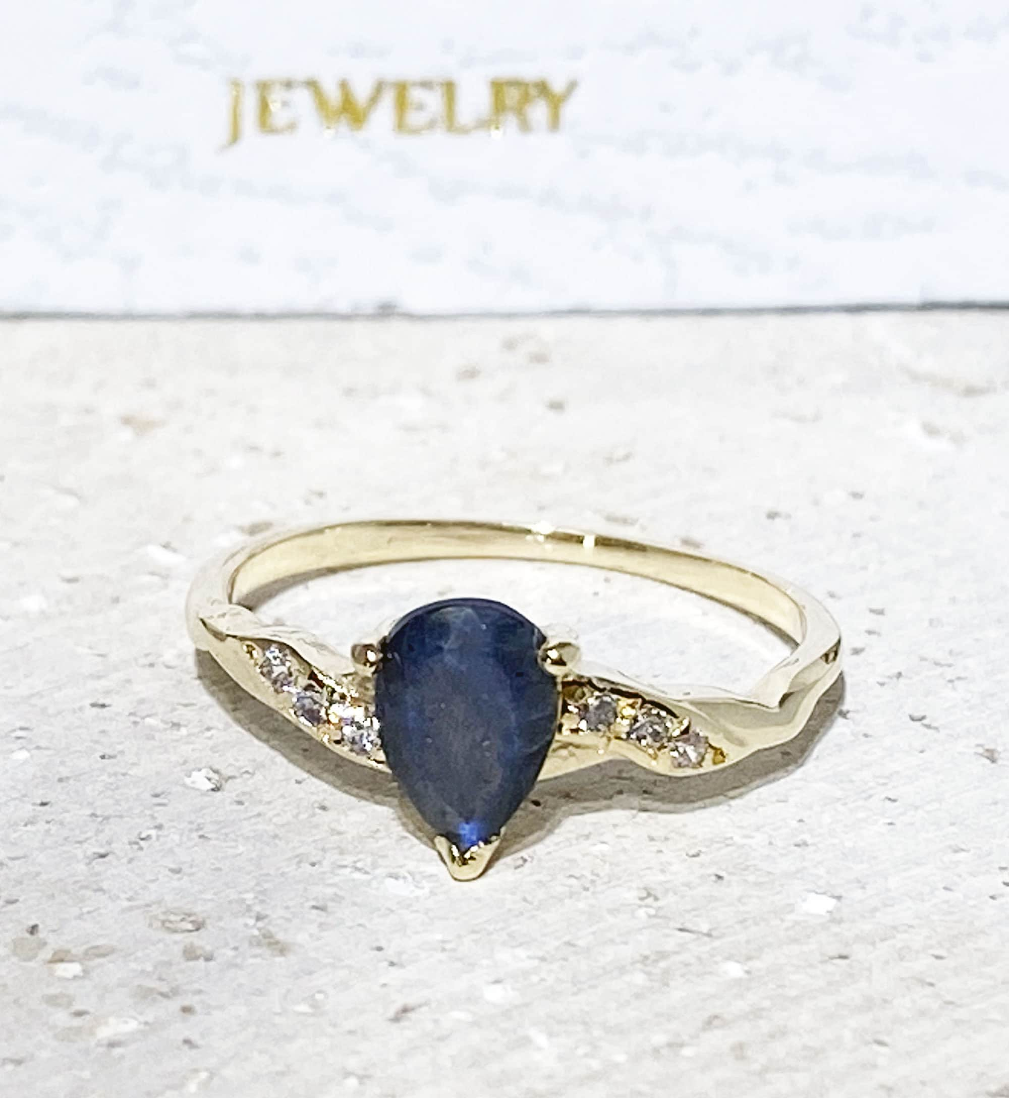 Labradorite Ring - Delicate Ring with Pear-Shaped Labradorite Gemstone and Clear Quartz Accents - H.L.Jewelry