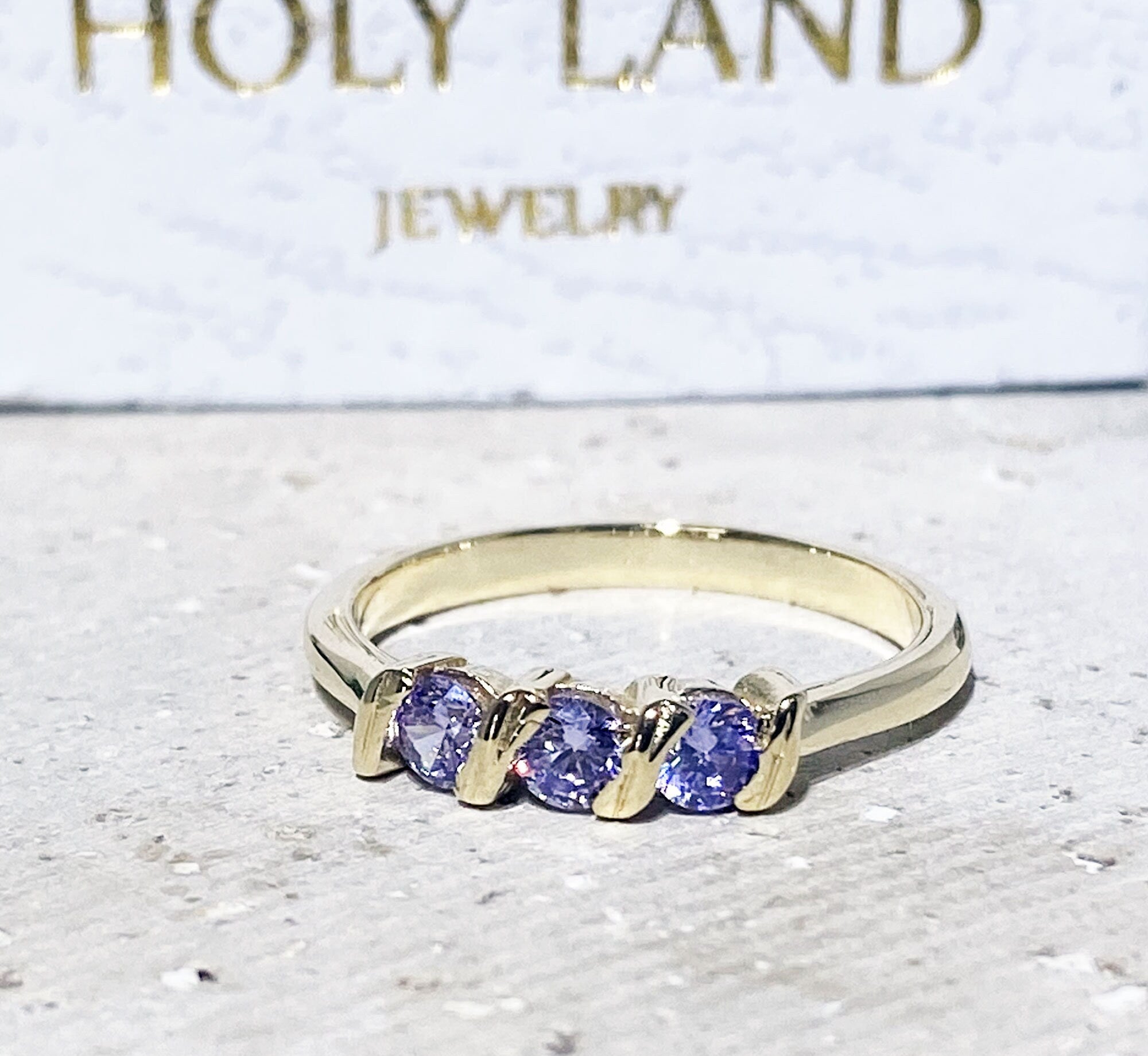 Alexandrite Ring - June Birthstone - Stacking Ring with Three Round Alexandrite Stones - H.L.Jewelry