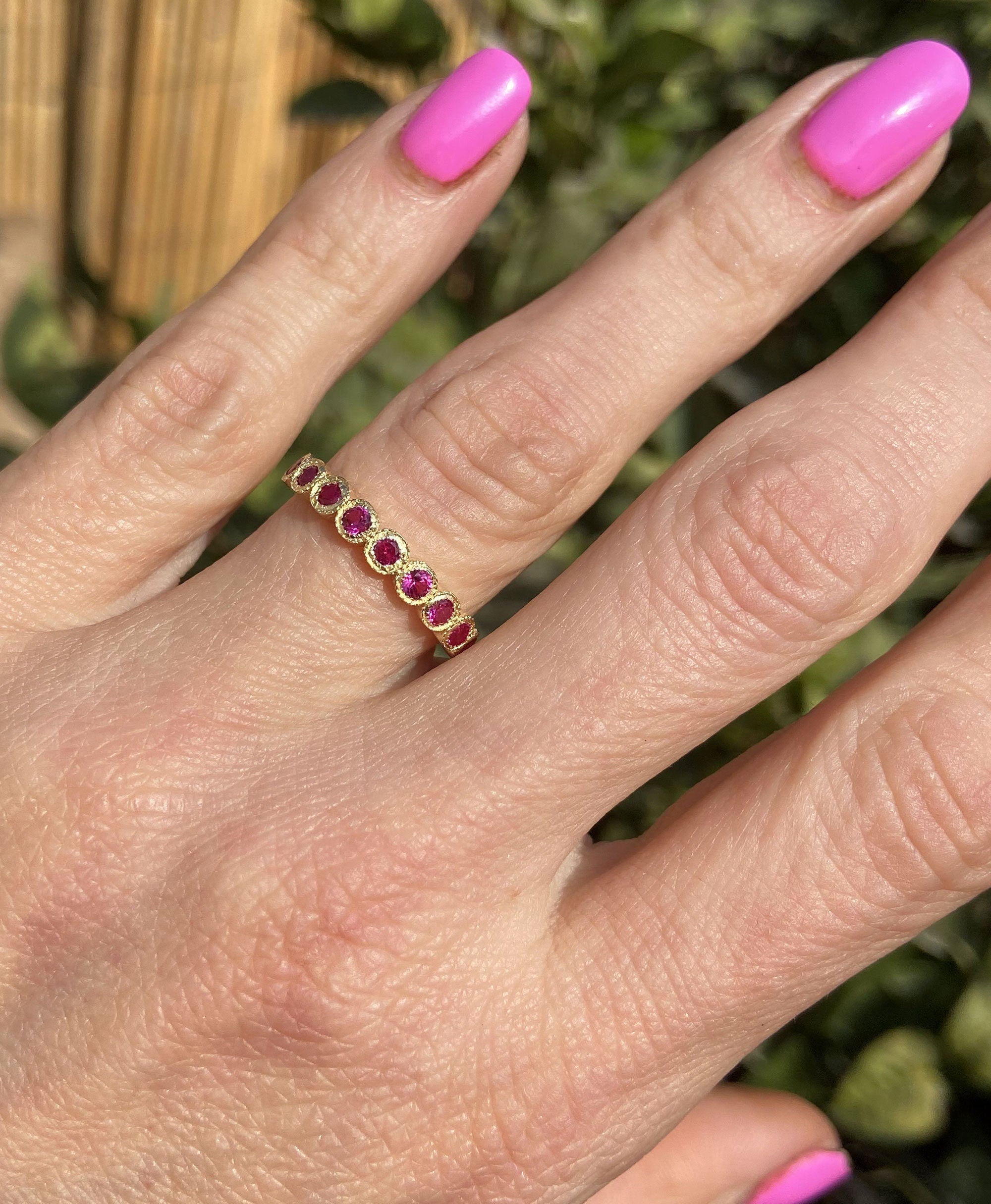 Ruby Ring - Gold Ring - Stacking Ring - July Birthstone - Bezel Ring - Delicate Ring - Simple Jewelry - H.L.Jewelry