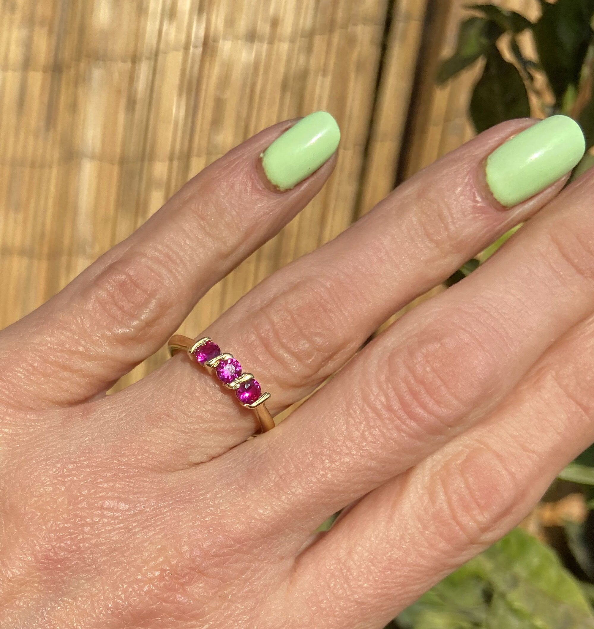 Ruby Ring - July Birthstone - Stack Ring - Gemstone Ring - Gold Ring - Simple Ring - Triple Ring - Fuchsia Ring - H.L.Jewelry