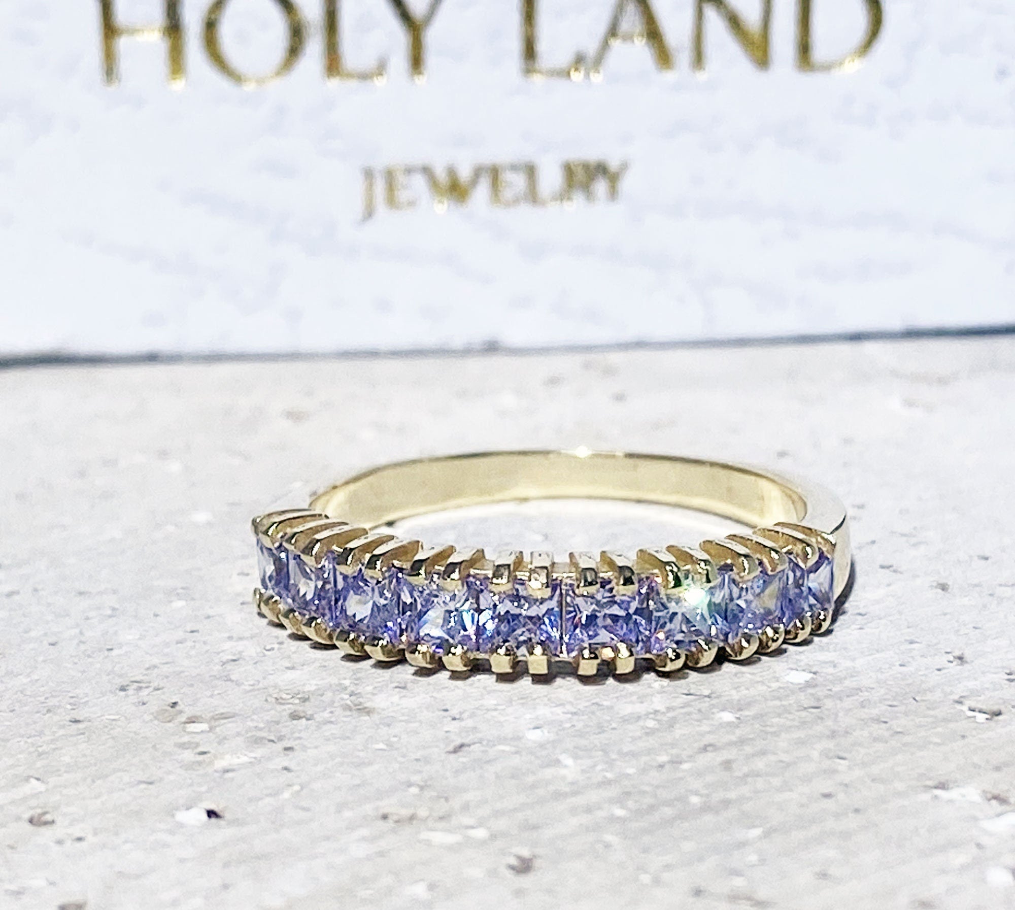 Lavender Amethyst Ring - Stacking Ring with Nine Square Lavender Amethyst Gemstones - H.L.Jewelry