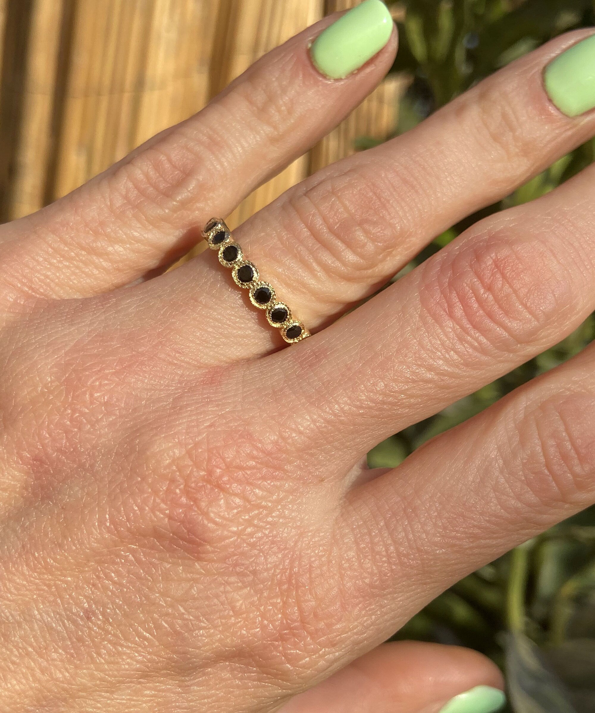 Black Onyx Ring - December Birthstone - Stacking Ring with Nine Round Black Onyx Stones - H.L.Jewelry