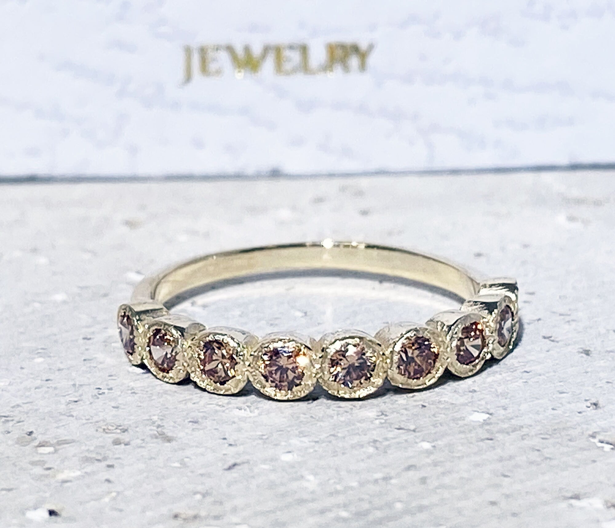 Citrine Ring - November Birthstone - Stacking Half Eternity Ring with Nine Round Citrine Gemstones - H.L.Jewelry