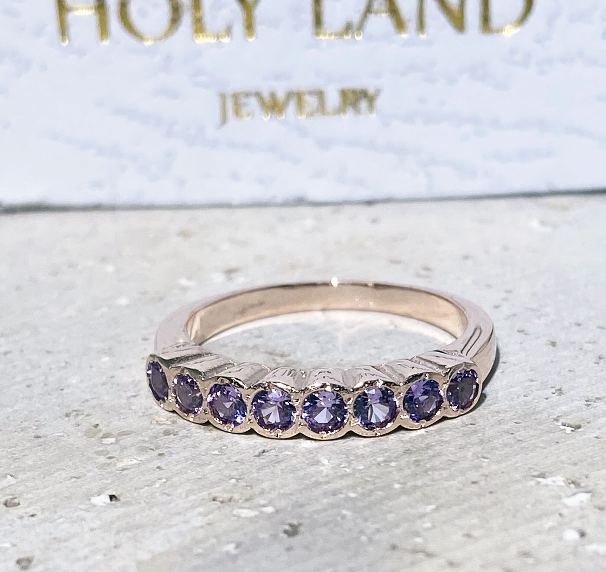 Alexandrite Ring - June Birthstone - Stacking Ring with Eight Round Alexandrite Gemstones - H.L.Jewelry