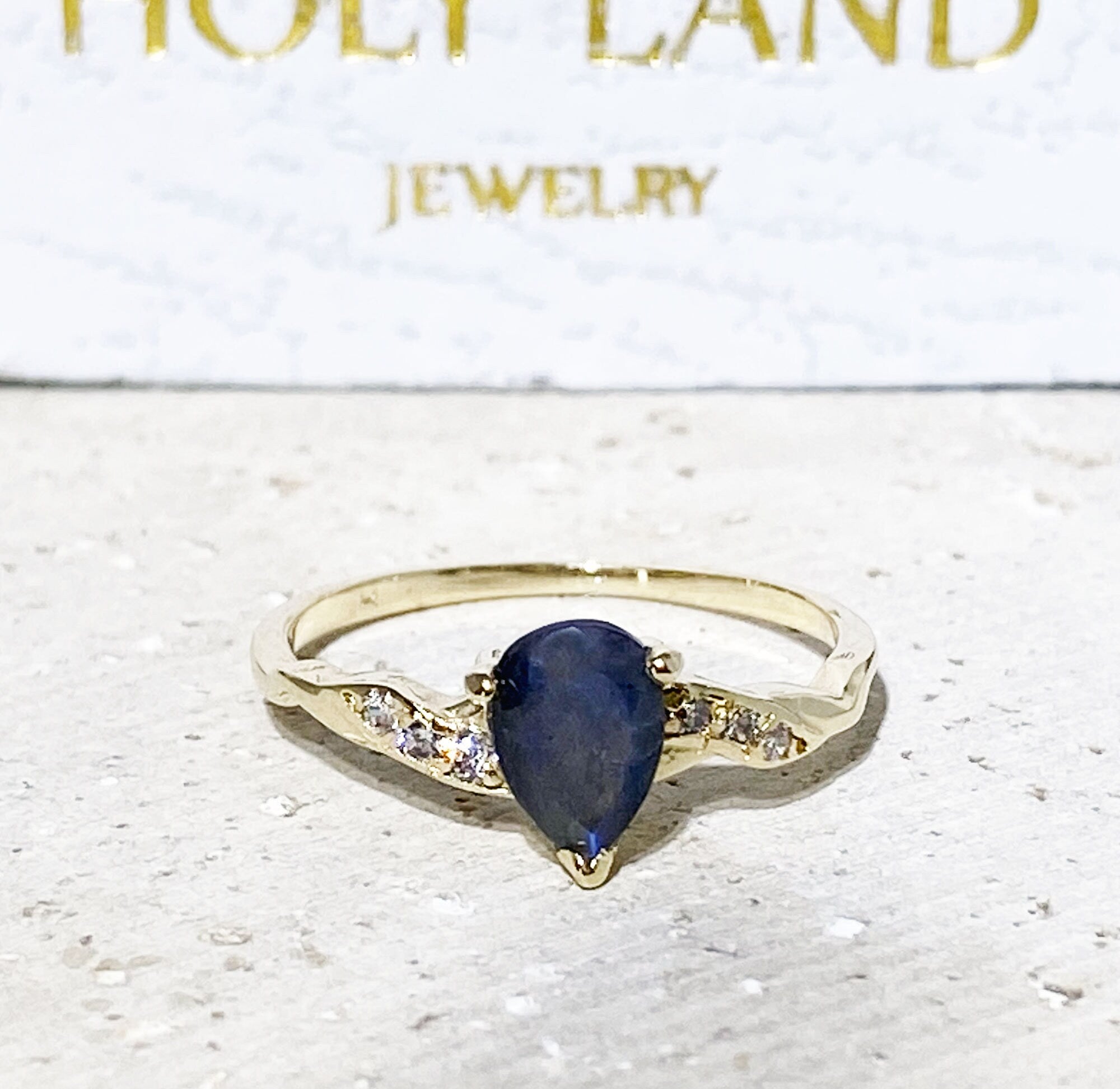 Labradorite Ring - Delicate Ring with Pear-Shaped Labradorite Gemstone and Clear Quartz Accents - H.L.Jewelry