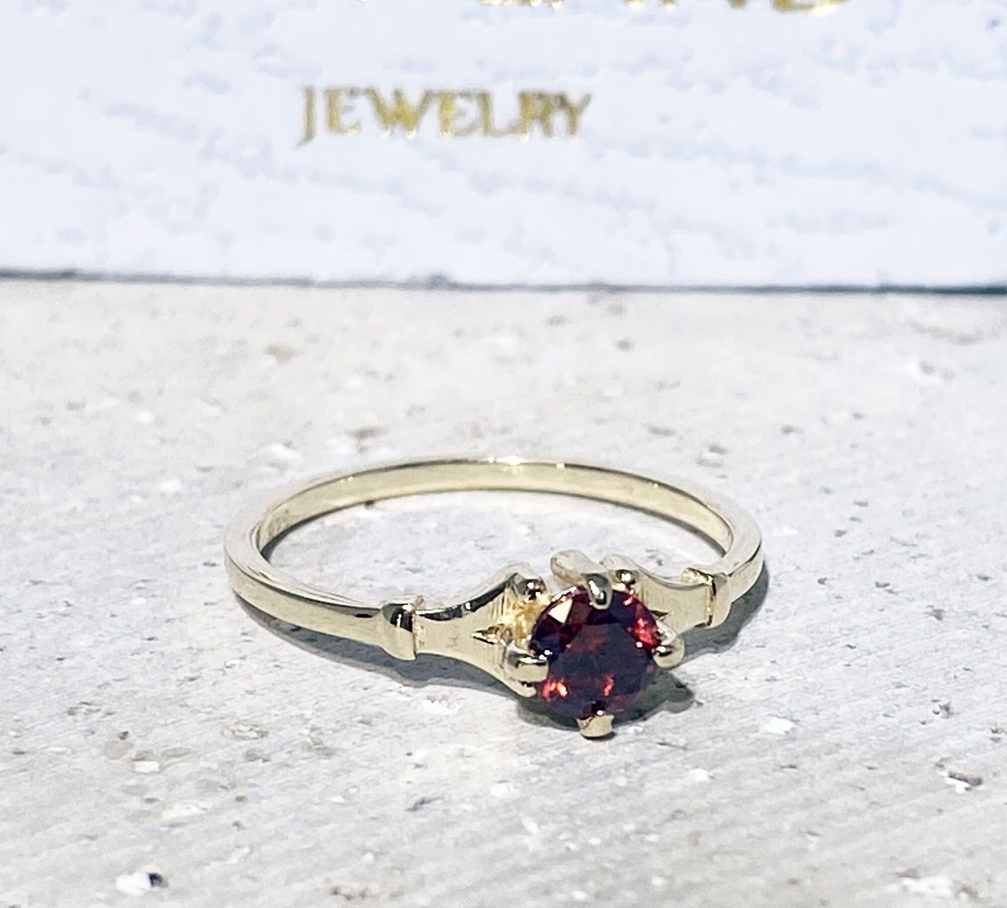 Red Garnet Ring - Genuine Gemstone  - January Birthstone - Dainty Ring - Tiny Ring - Slim Band - Simple Ring - Gold Ring - Delicate Ring - H.L.Jewelry