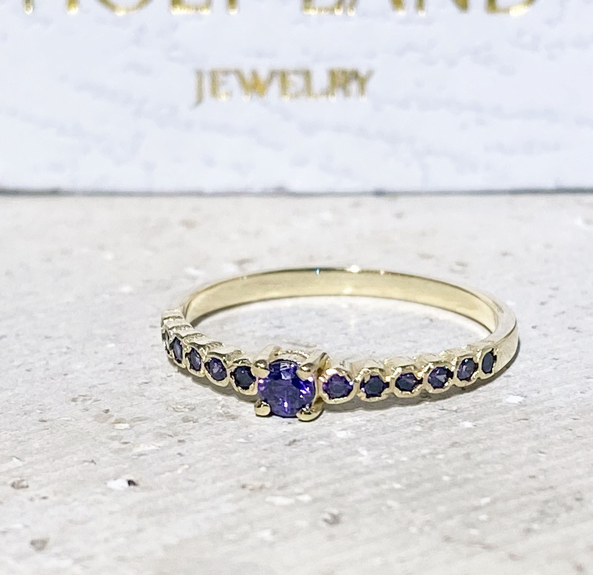 Amethyst Ring - February Birthstone - Delicate Stacking Ring with Purple Amethyst Gemstones - H.L.Jewelry