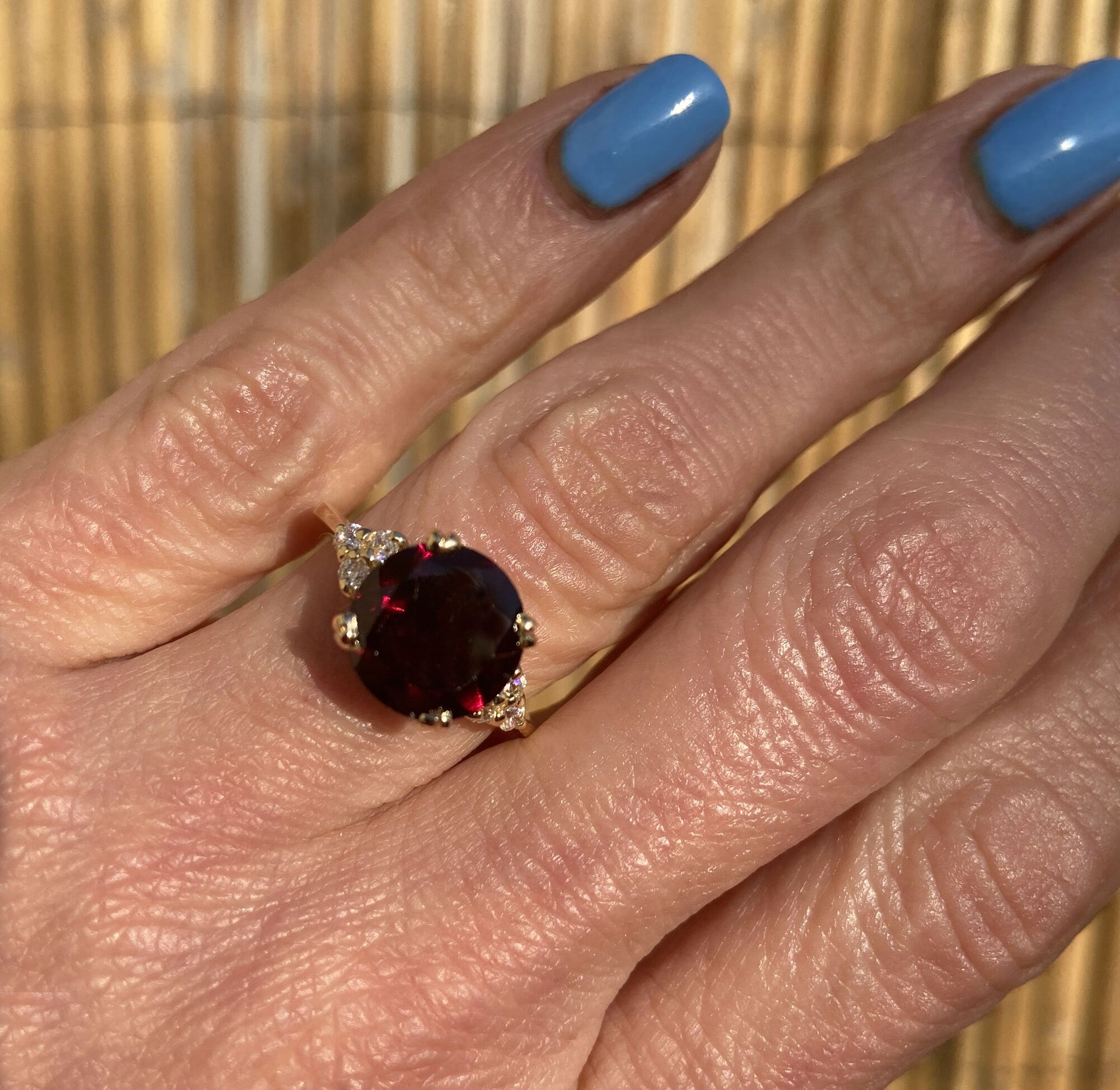 Red Garnet Ring - January Birthstone - Round Red Garnet Gemstone Statement Engagement Ring - H.L.Jewelry