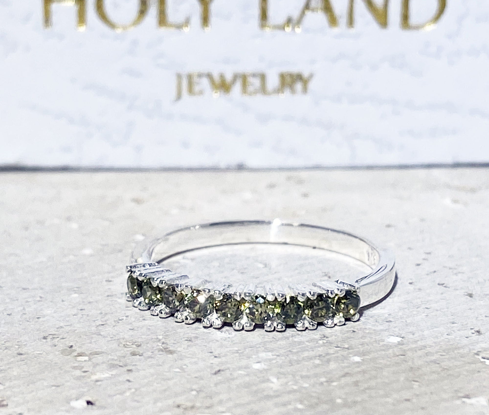 Peridot Ring - August Birthstone - Stacking Half Eternity Ring with Nine Round Peridot Gemstones - H.L.Jewelry