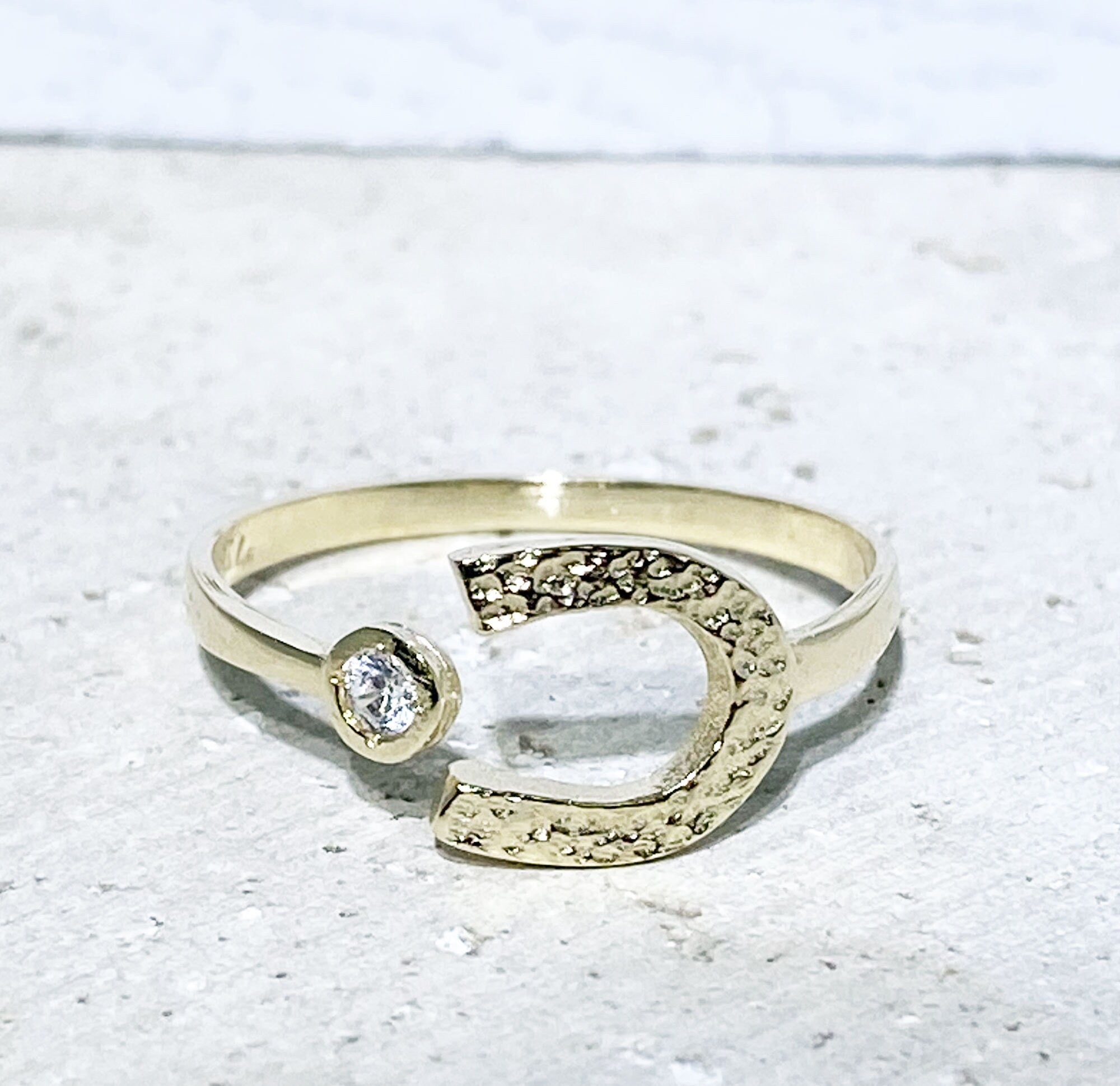 Lucky Horseshoe Ring - Textured Hammered Ring - Delicate Simple Lucky Horseshoe Ring - H.L.Jewelry