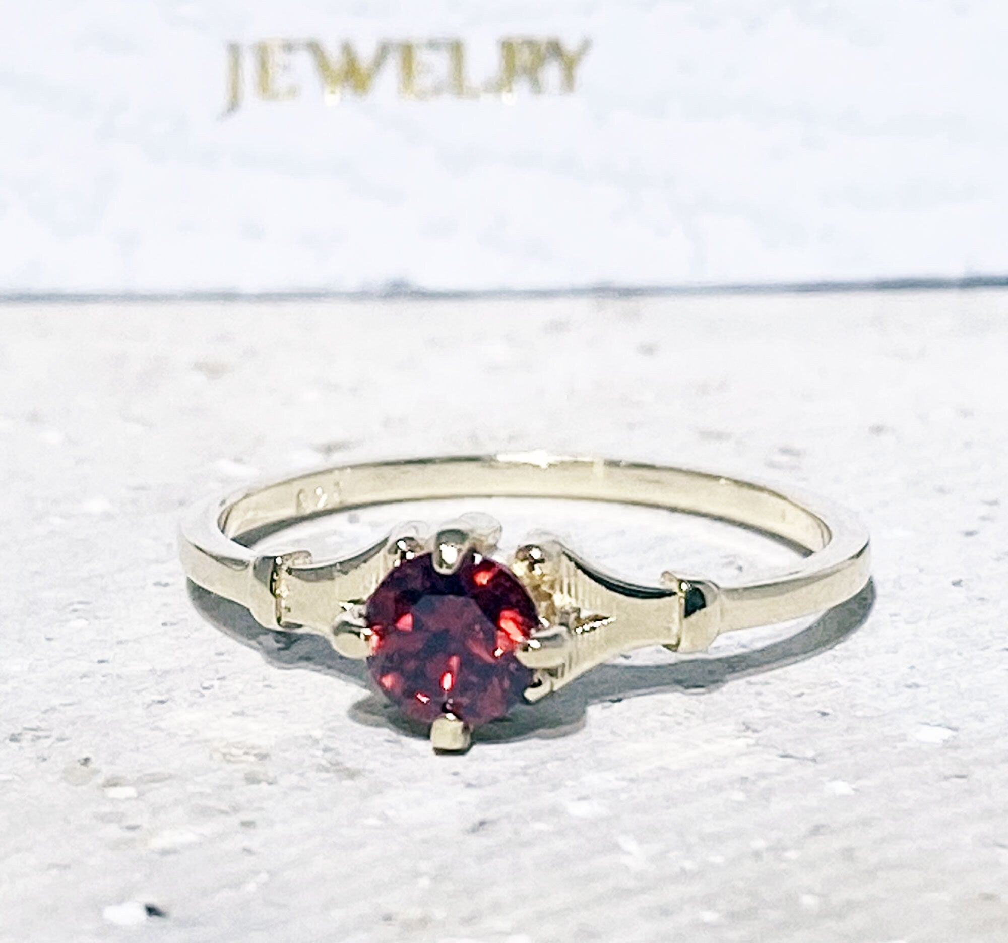 Red Garnet Ring - Genuine Gemstone  - January Birthstone - Dainty Ring - Tiny Ring - Slim Band - Simple Ring - Gold Ring - Delicate Ring - H.L.Jewelry