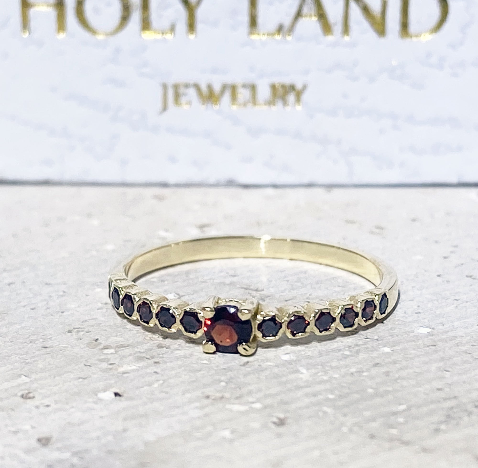 Red Garnet Ring - Gold Ring - Stack Ring - January Birthstone - Dainty Ring - Tiny Ring - Slim Band - Simple Jewelry - Bezel Set Ring - H.L.Jewelry