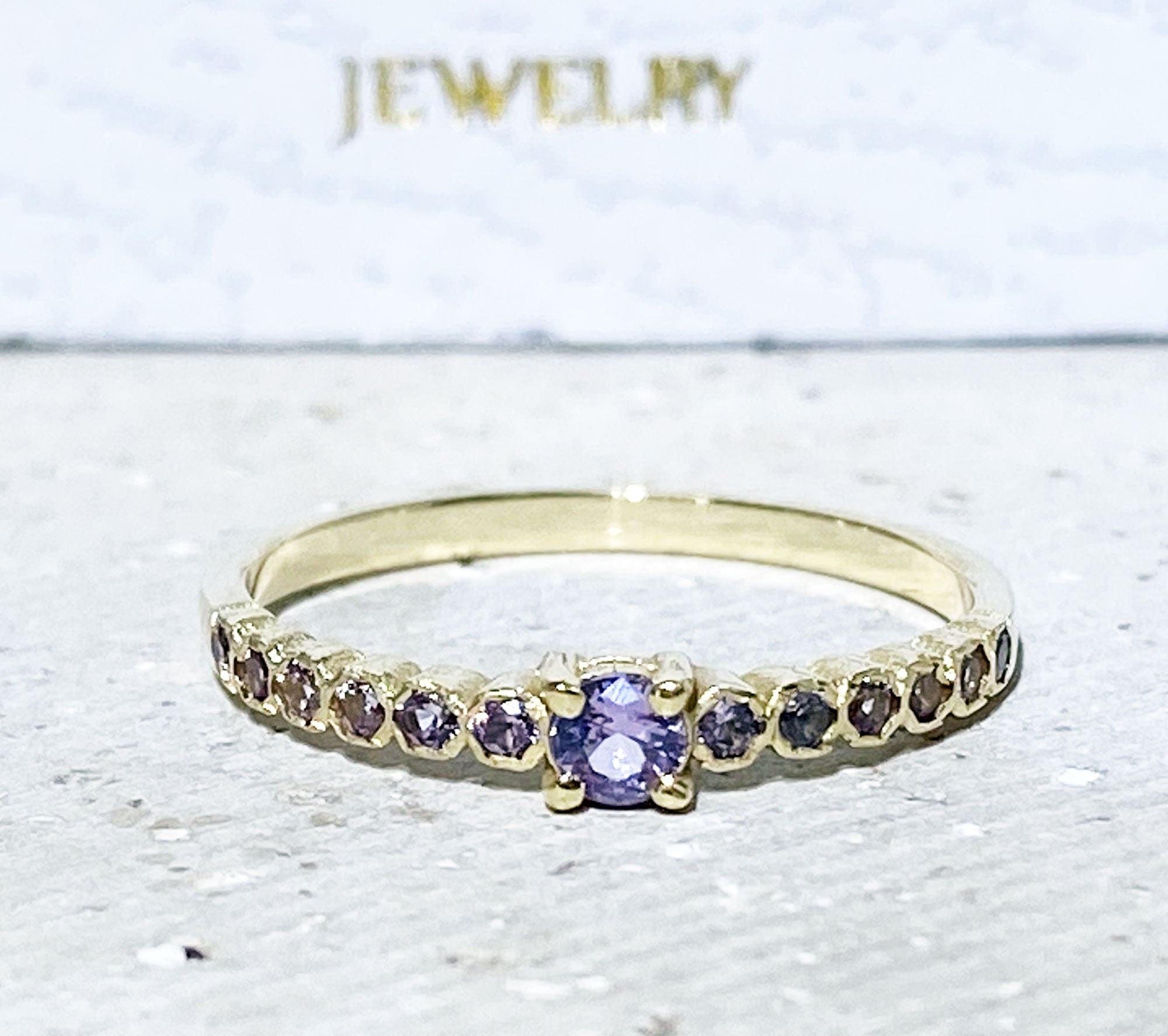 Round Alexandrite Delicate Stacking Women Ring - H.L.Jewelry