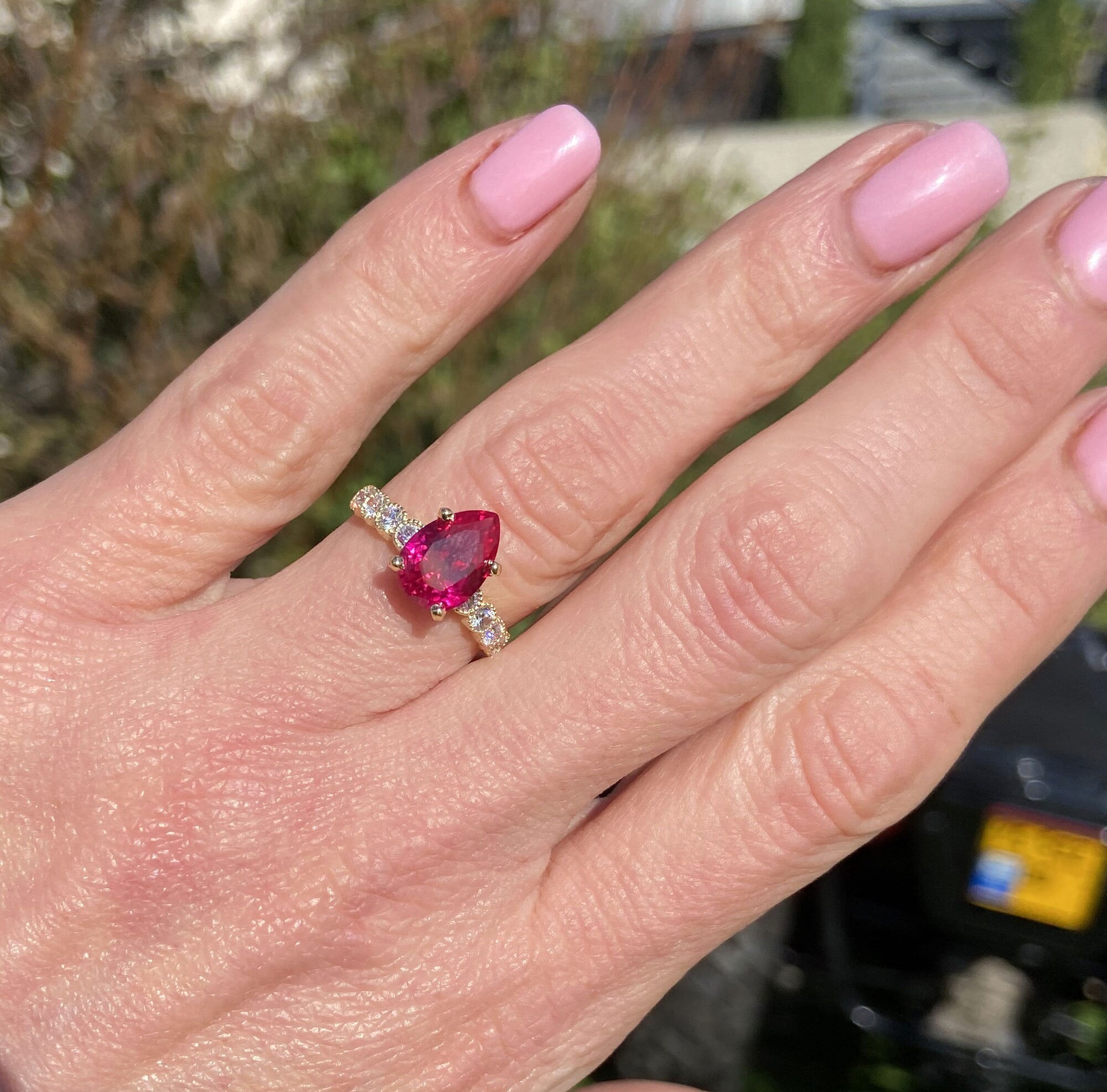 Ruby Ring - Gold Ring - July Birthstone - Statement Ring - Engagement Ring - Teardrop Ring - Cocktail Ring - H.L.Jewelry