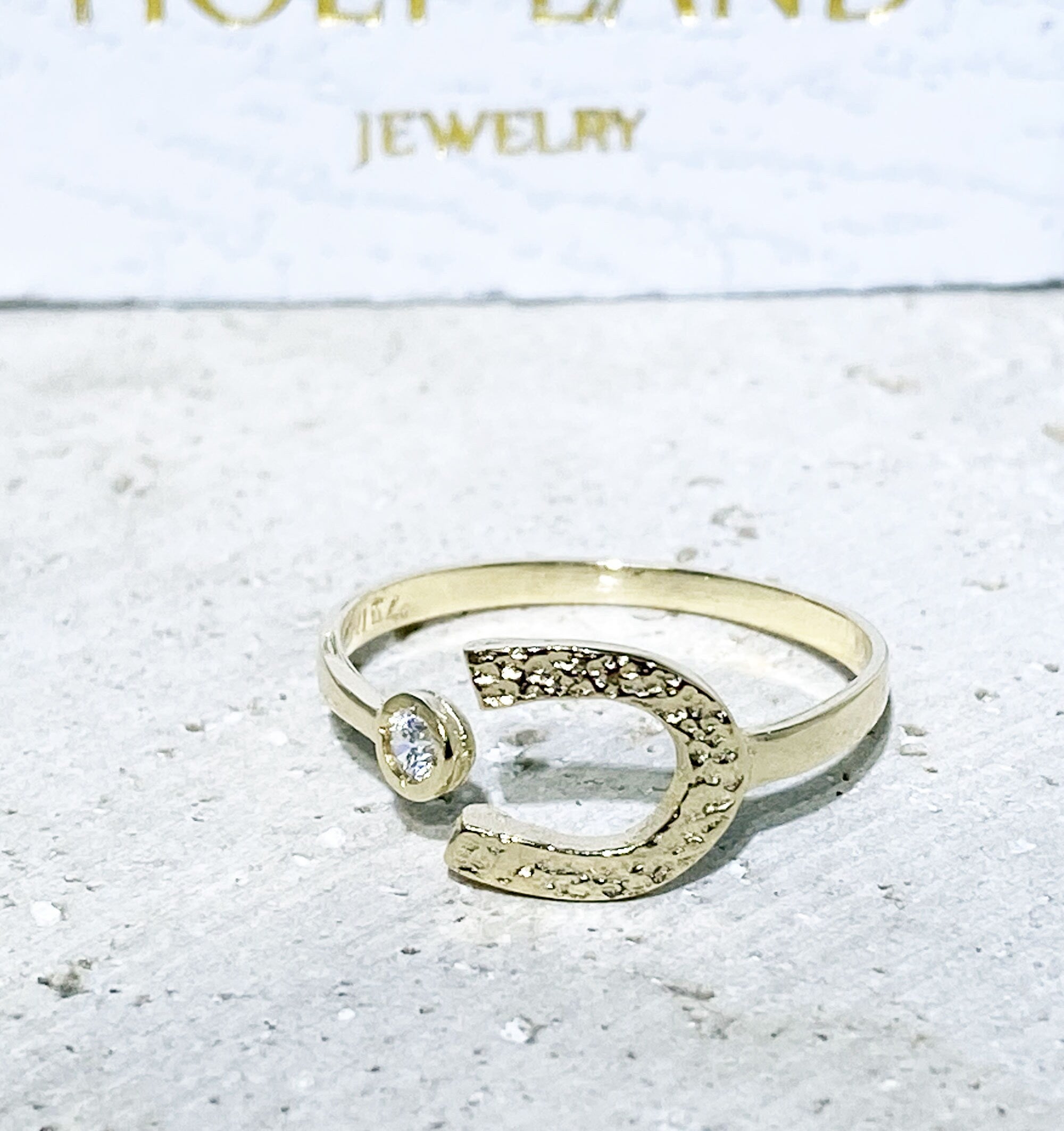 Lucky Horseshoe Ring - Textured Hammered Ring - Delicate Simple Lucky Horseshoe Ring - H.L.Jewelry