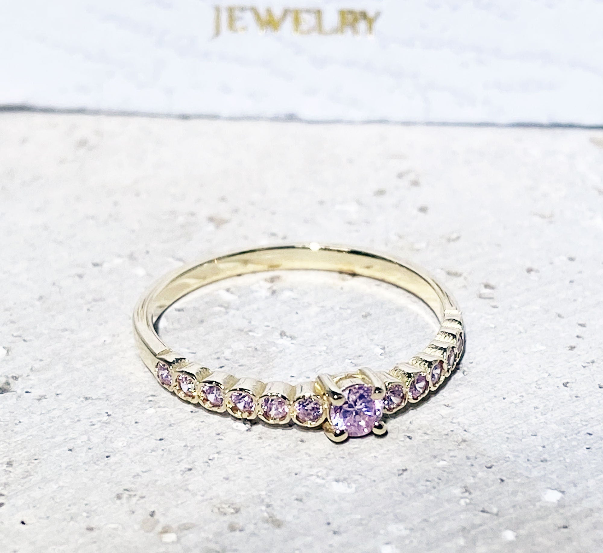 Rose Quartz Ring - Gold Ring - Stack Ring - Delicate Ring - Bezel Set Ring - October Birthstone - H.L.Jewelry