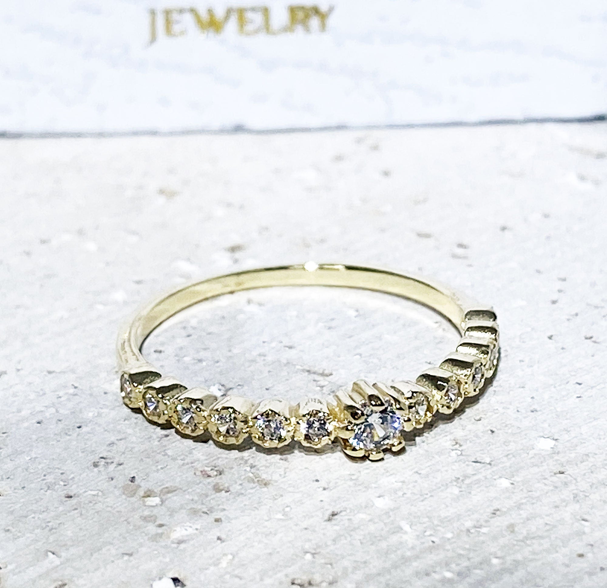 Clear Quartz Ring - April Birthstone - Stacking Ring with Thirteen Round Clear Quartz Stones - H.L.Jewelry