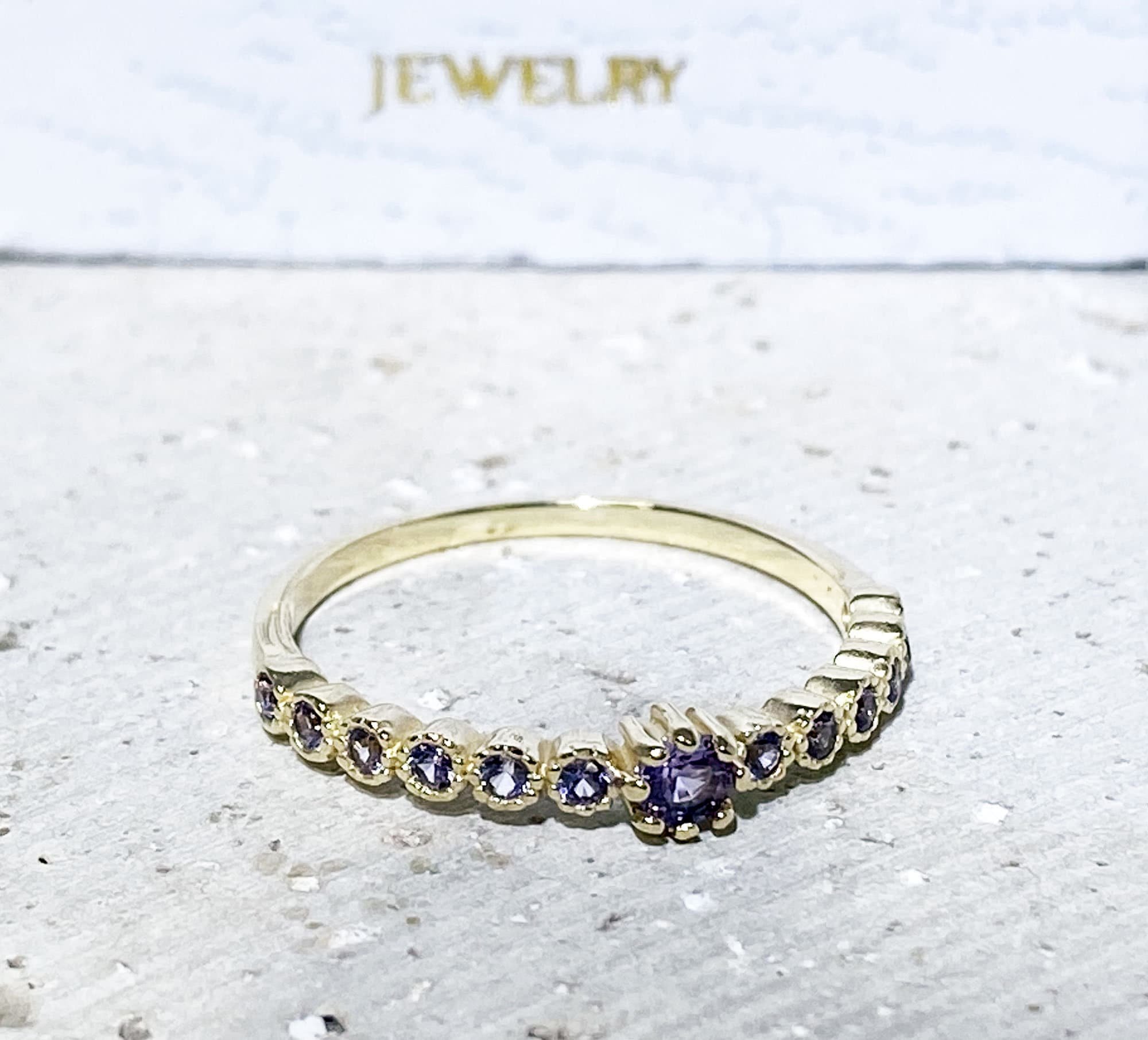 Alexandrite Ring - June Birthstone - Delicate Stacking Ring with Alexandrite Stones - H.L.Jewelry