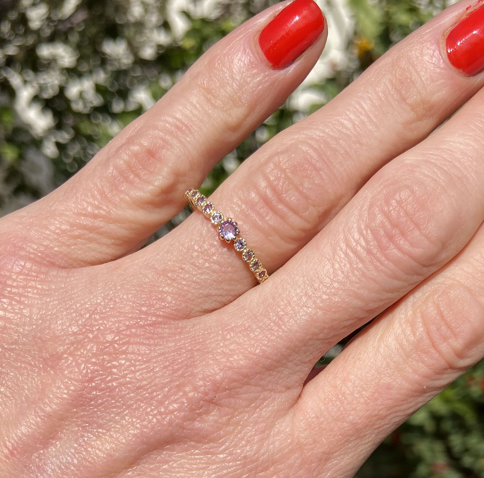 Alexandrite Ring - June Birthstone - Delicate Stacking Ring with Alexandrite Stones - H.L.Jewelry