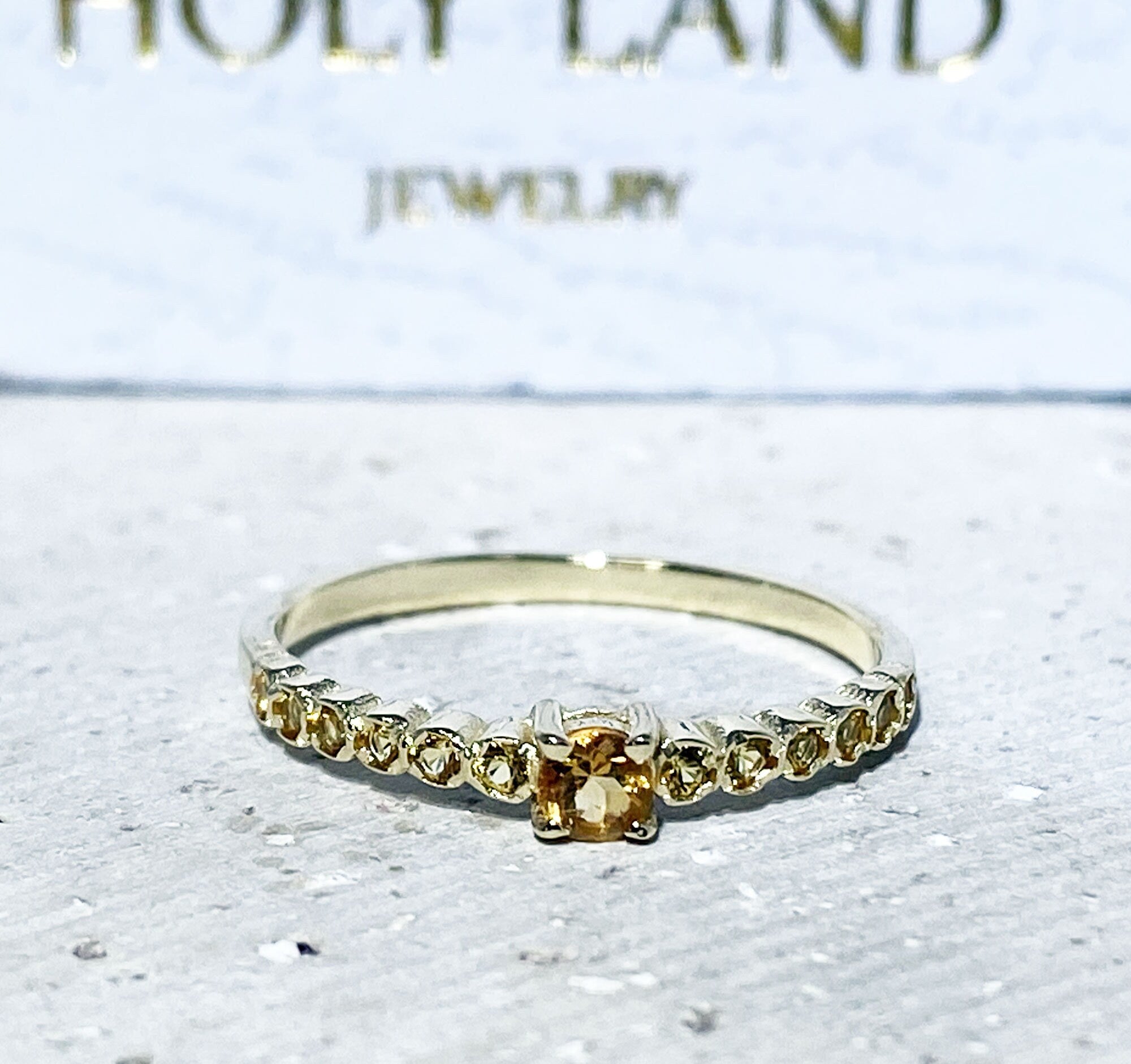 Citrine Ring - November Birthstone - Stacking Half Eternity Ring with Thirteen Round Citrine Gemstones - H.L.Jewelry