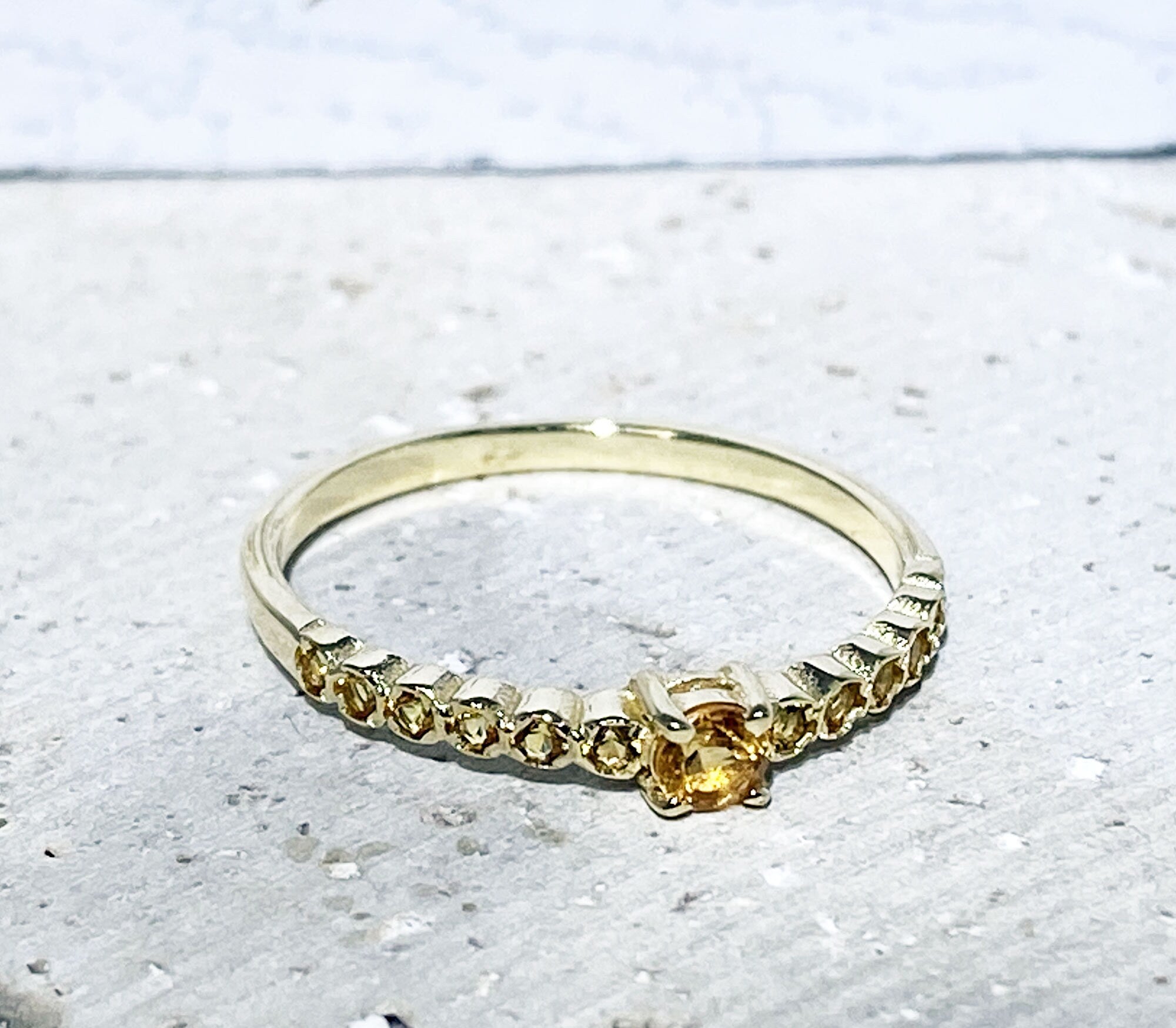 Citrine Ring - November Birthstone - Stacking Half Eternity Ring with Thirteen Round Citrine Gemstones - H.L.Jewelry