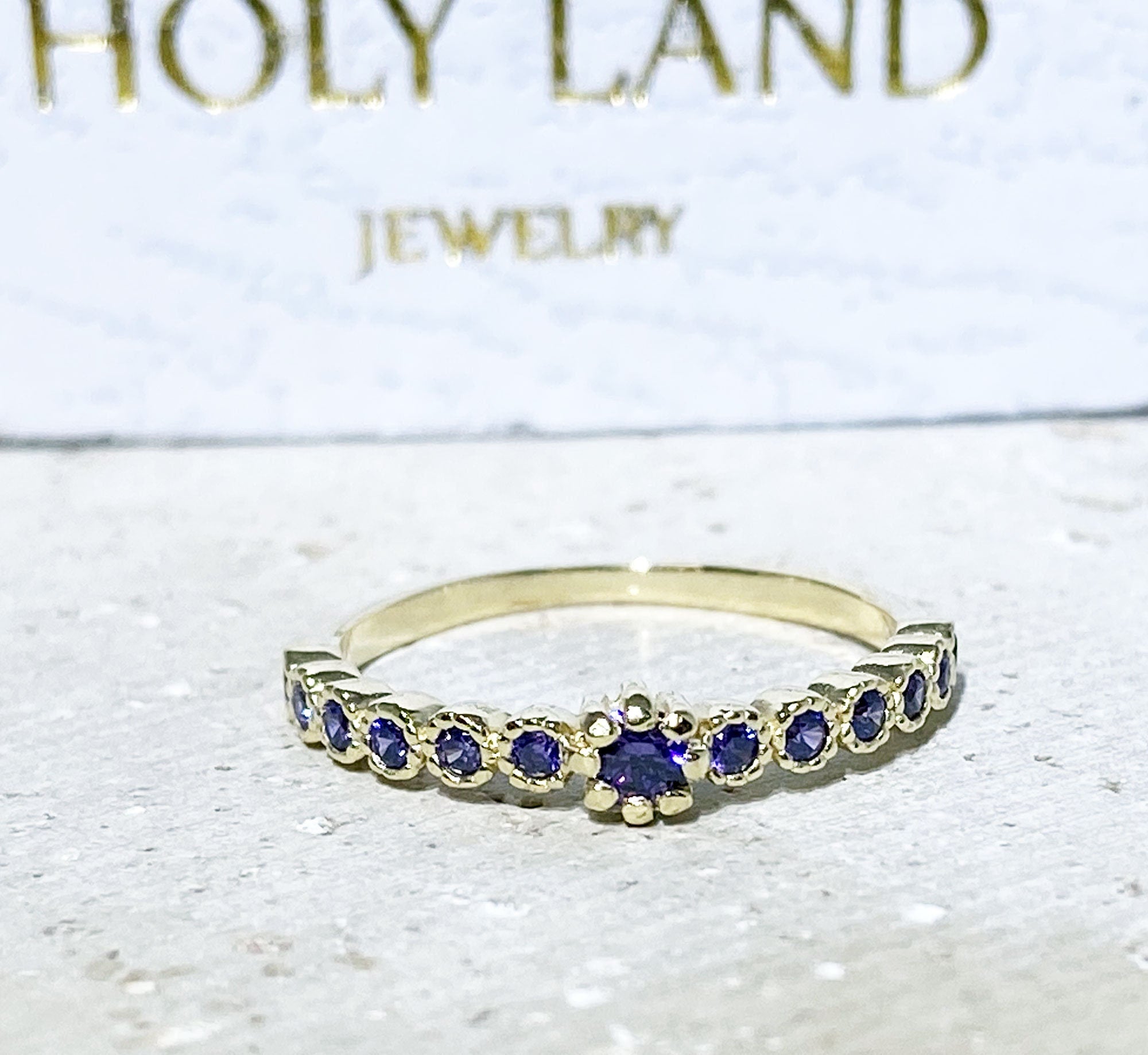 Amethyst Ring - February Birthstone - Delicate Stacking Ring with Purple Amethyst Gemstones - H.L.Jewelry