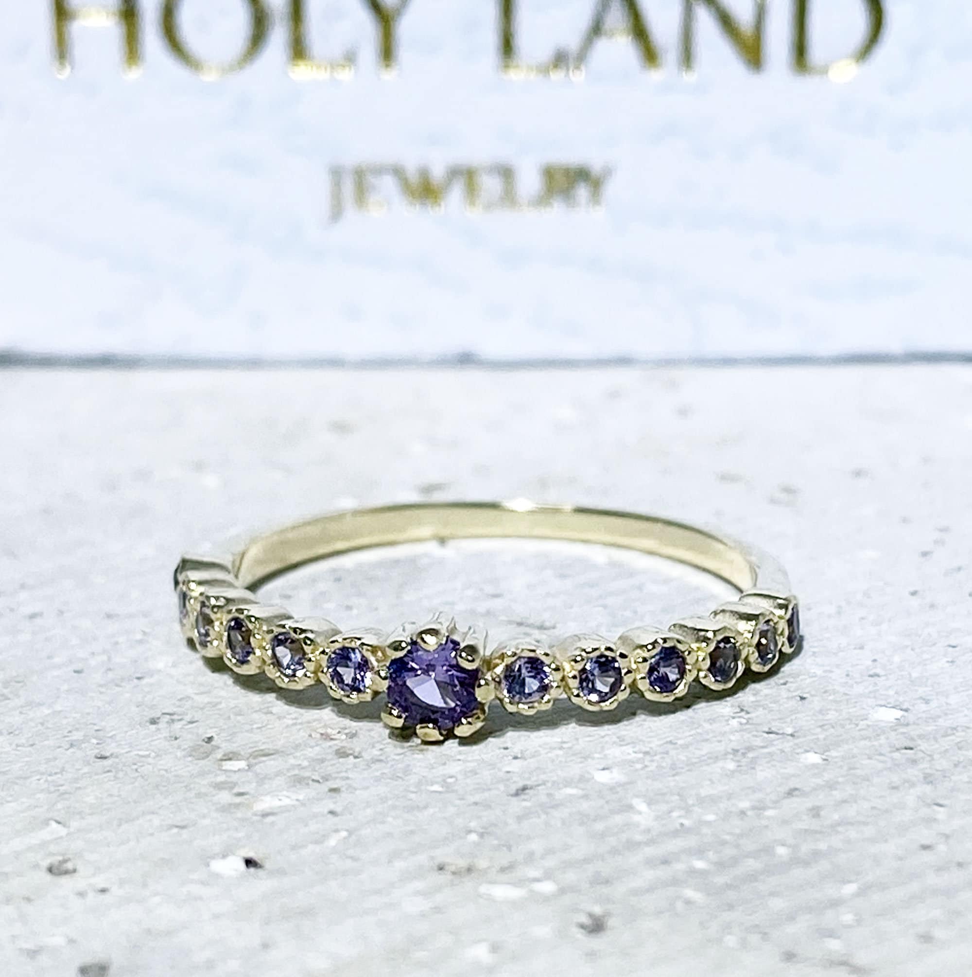 Alexandrite Ring - June Birthstone - Delicate Stacking Ring with Alexandrite Stones - H.L.Jewelry