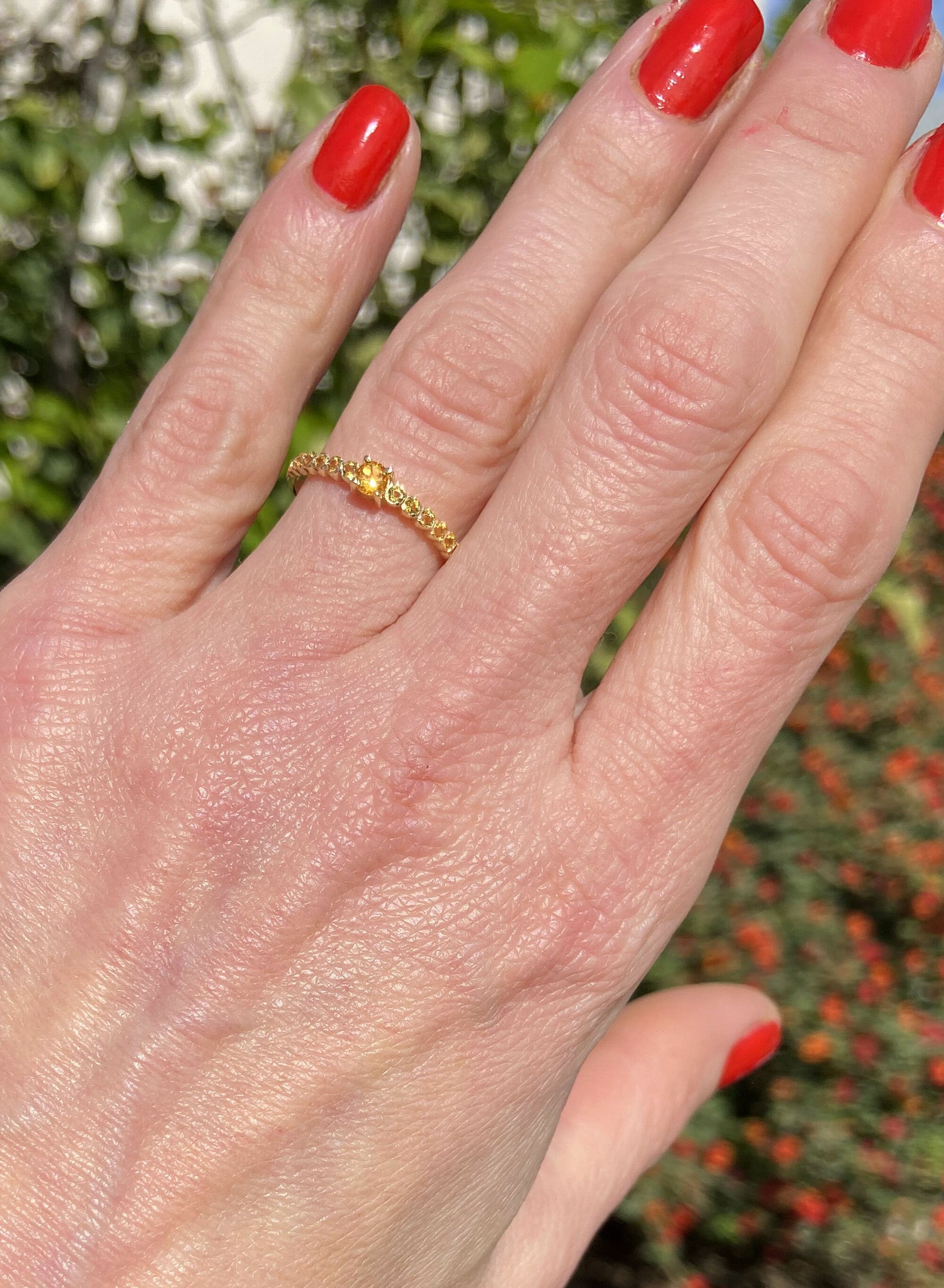 Citrine Ring - November Birthstone - Stacking Half Eternity Ring with Thirteen Round Citrine Gemstones - H.L.Jewelry