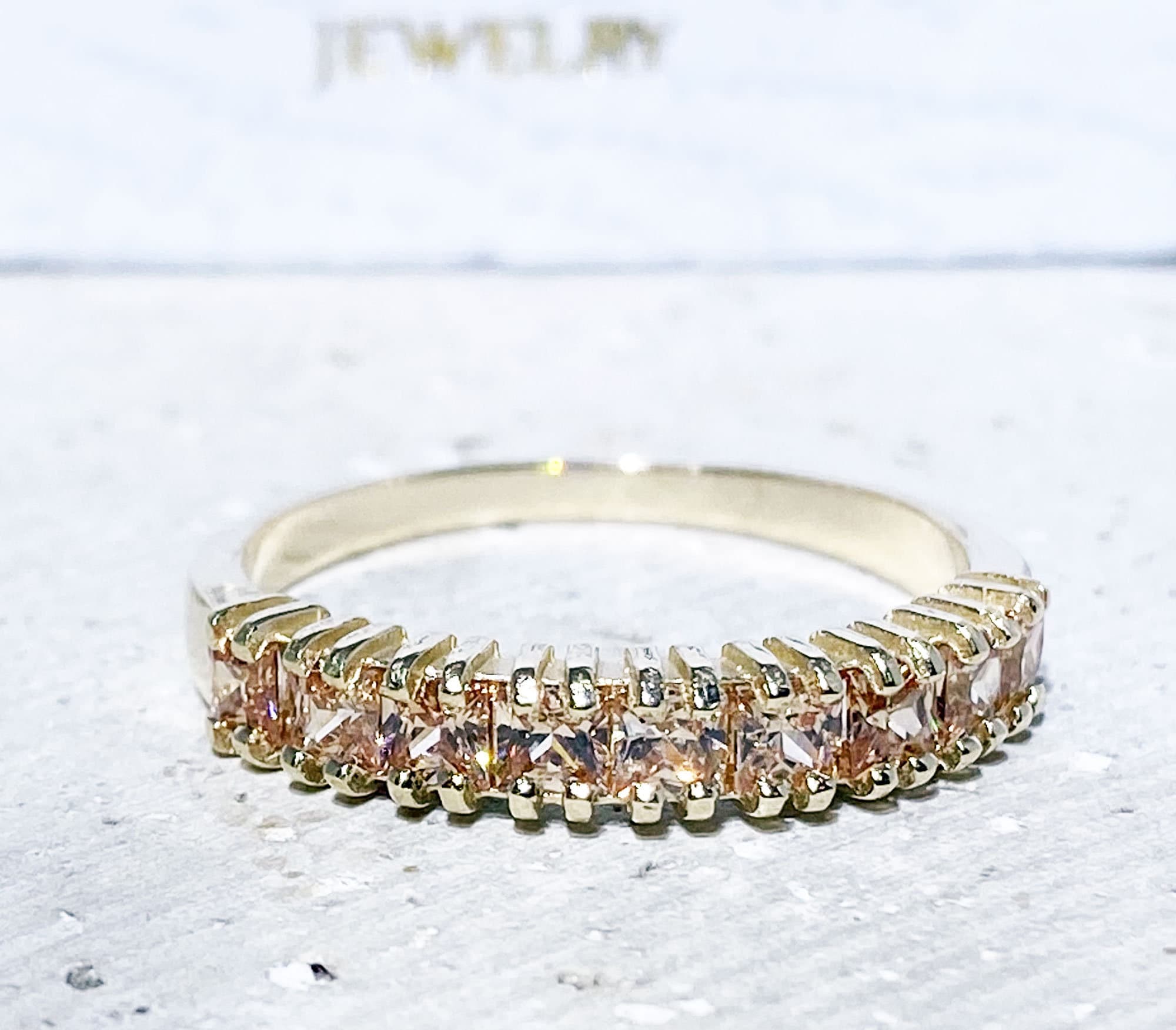 Citrine Ring - November Birthstone - Stacking Ring with Nine Square Citrine Gemstones - H.L.Jewelry